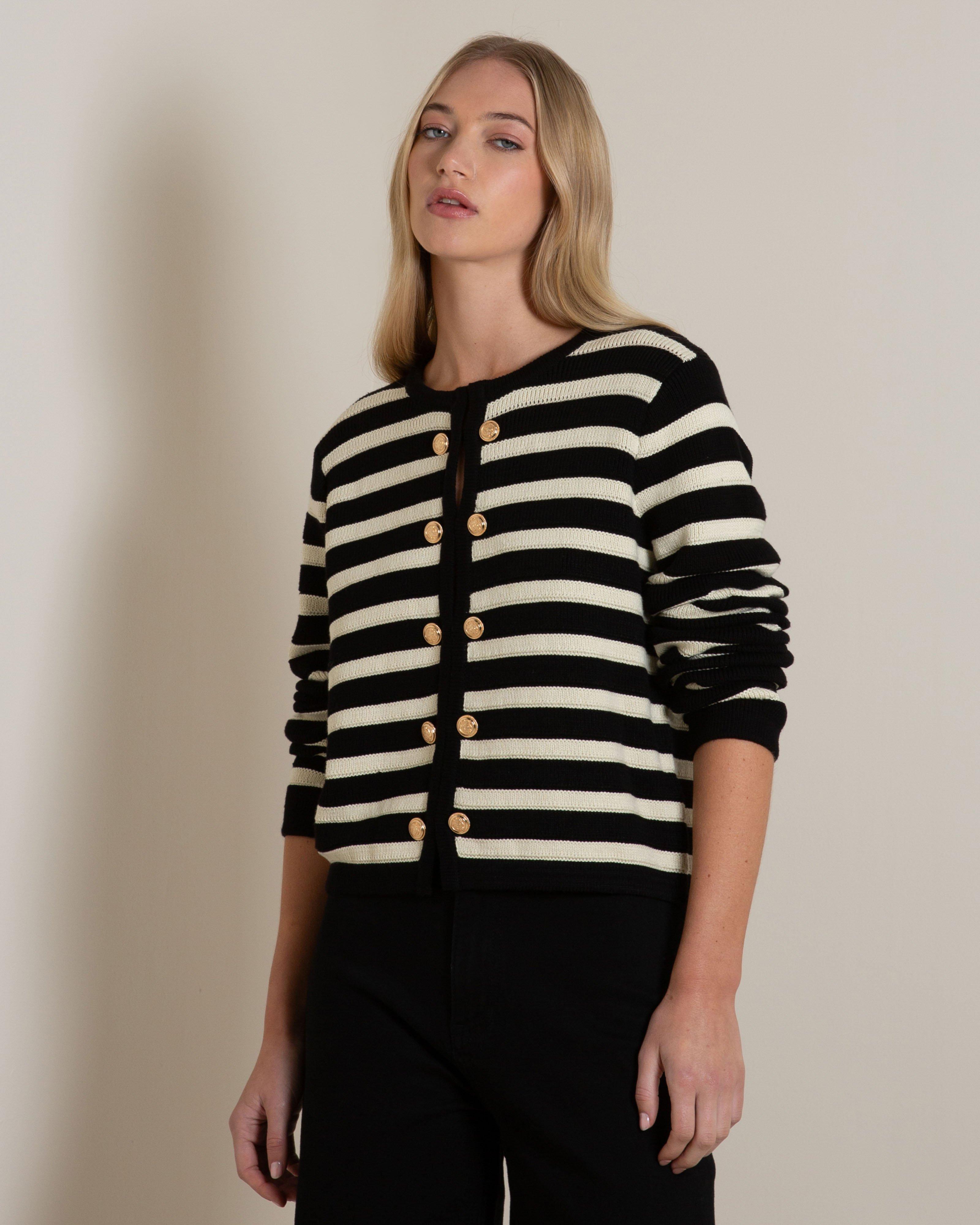 Jaime Stripe Cardigan  -  Black