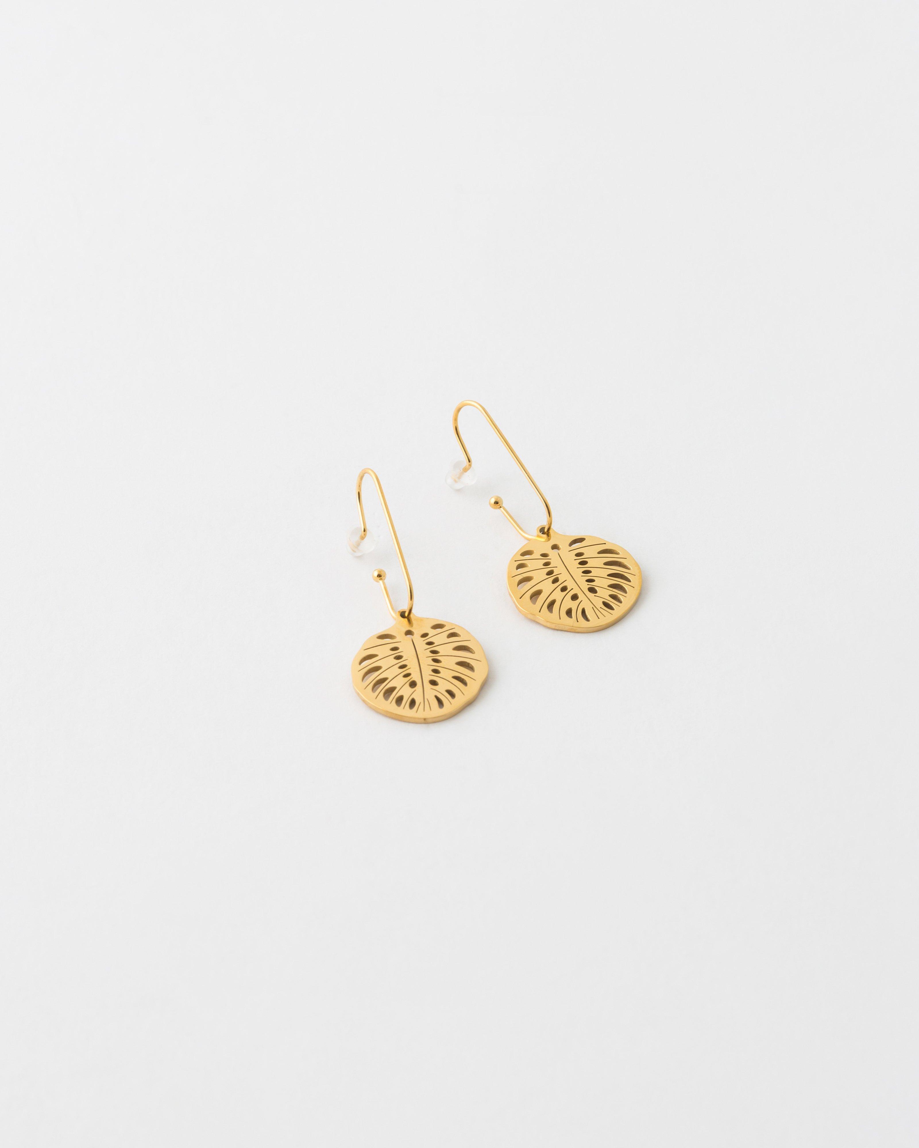  Stainless Steel Leaf Earrings -  Gold