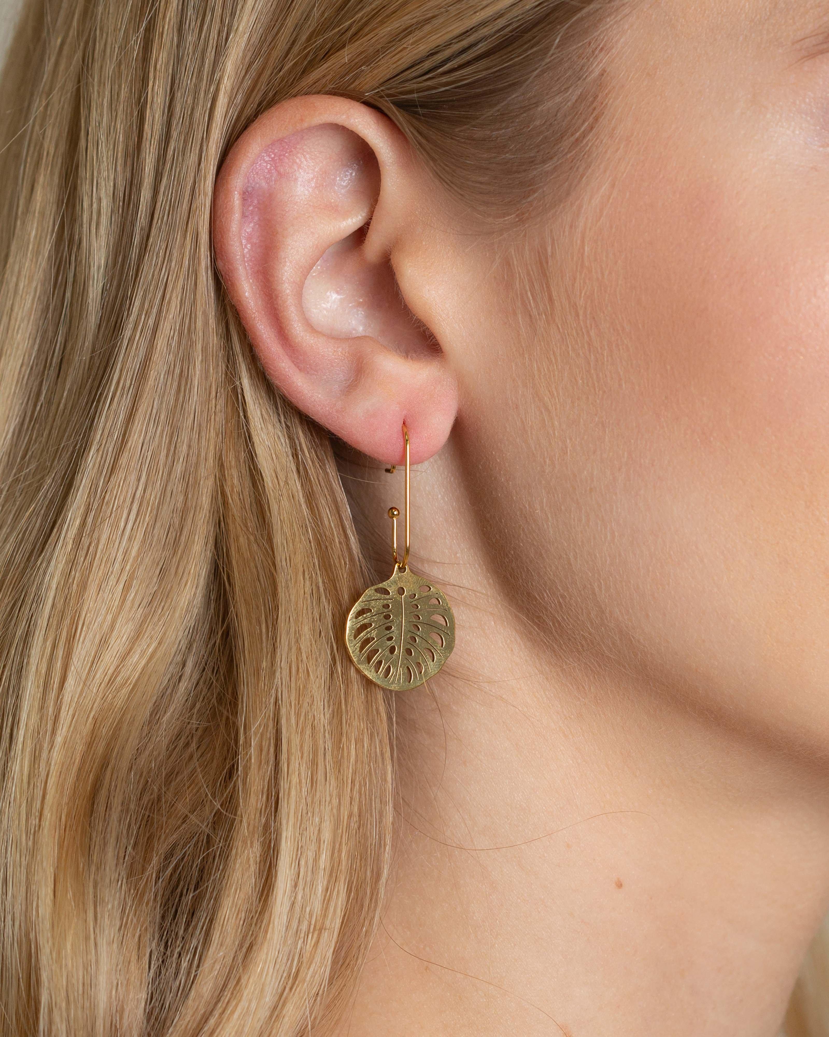  Stainless Steel Leaf Earrings -  Gold