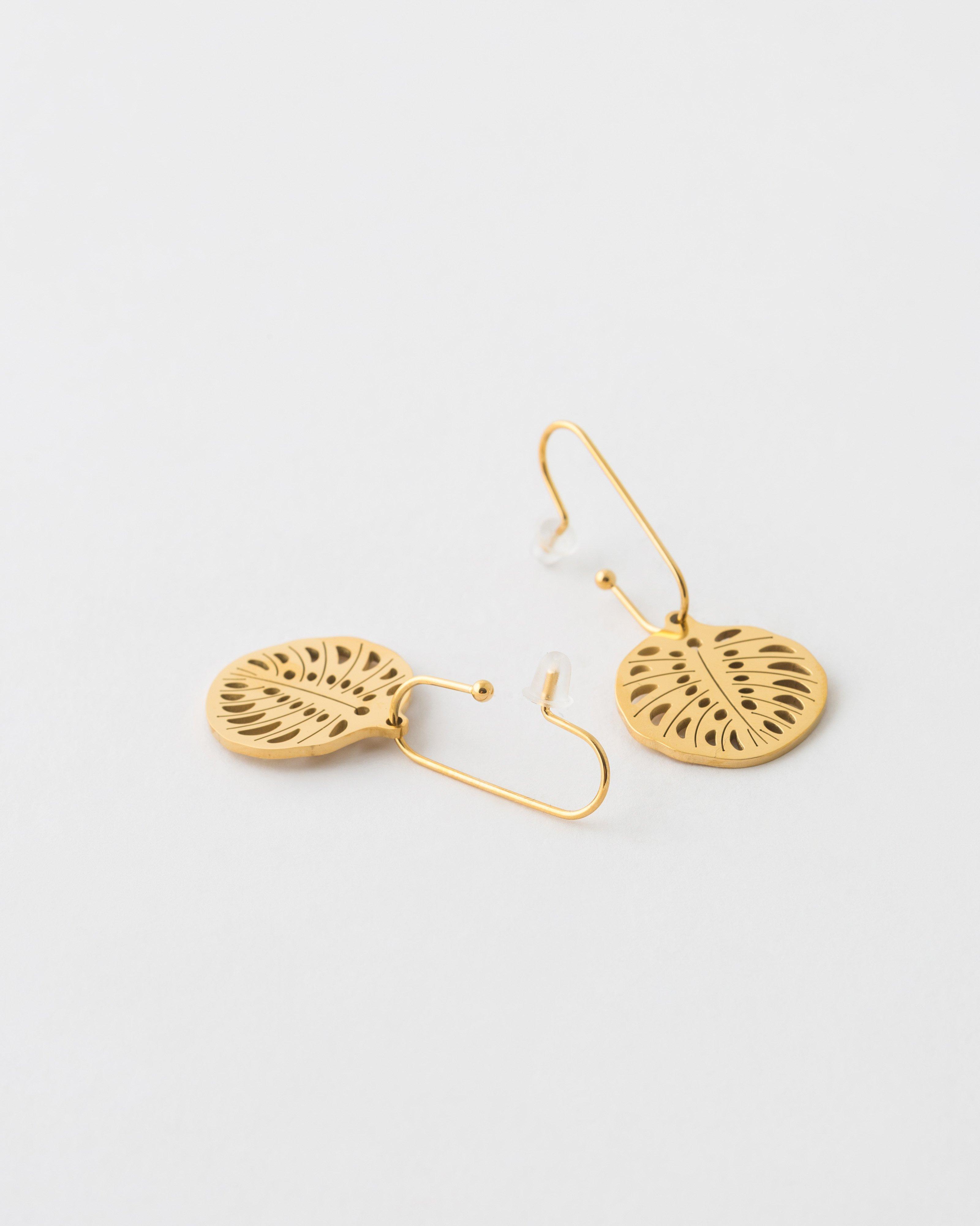  Stainless Steel Leaf Earrings -  Gold