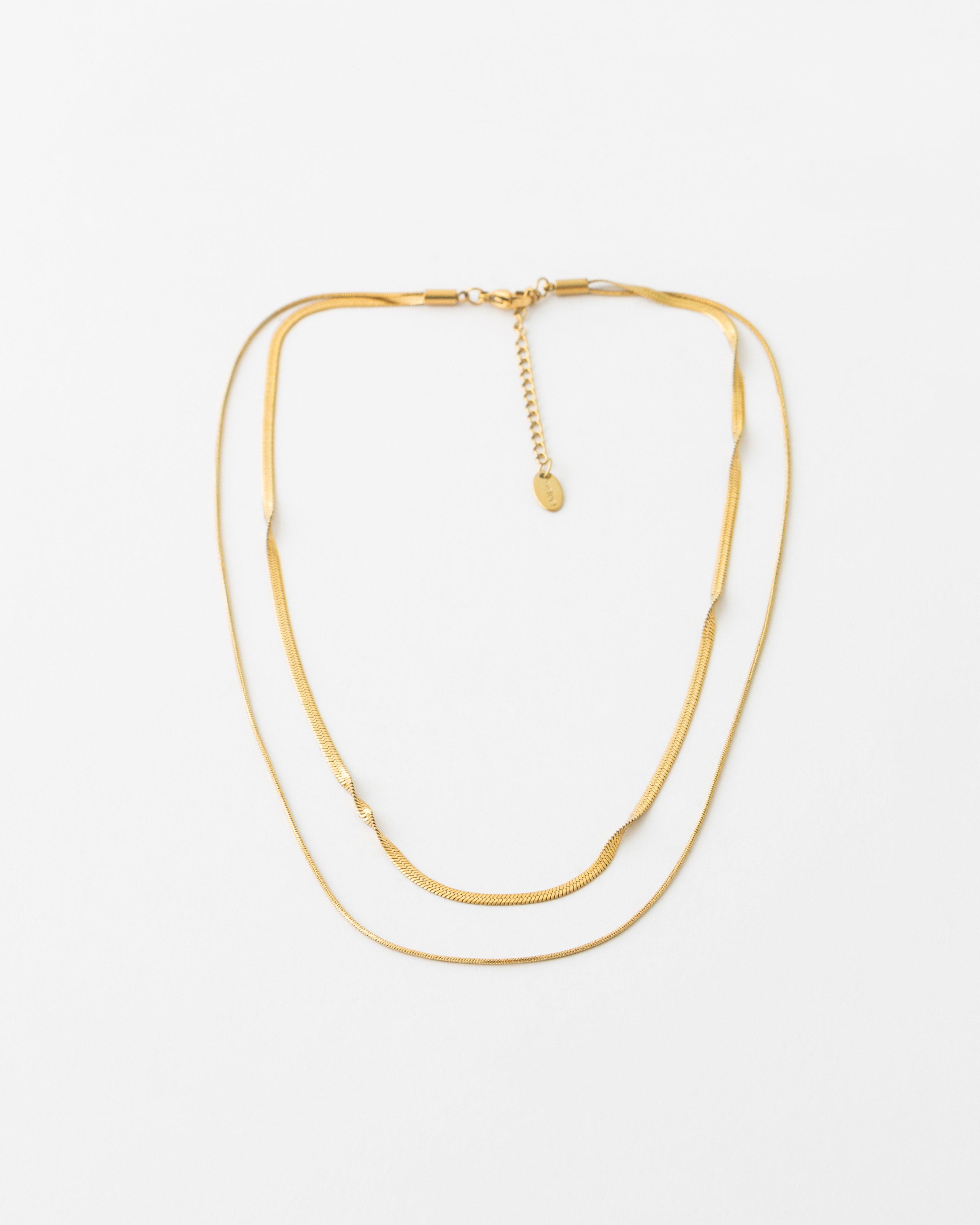 Stainless Steel Double Strand Necklace  -  Gold