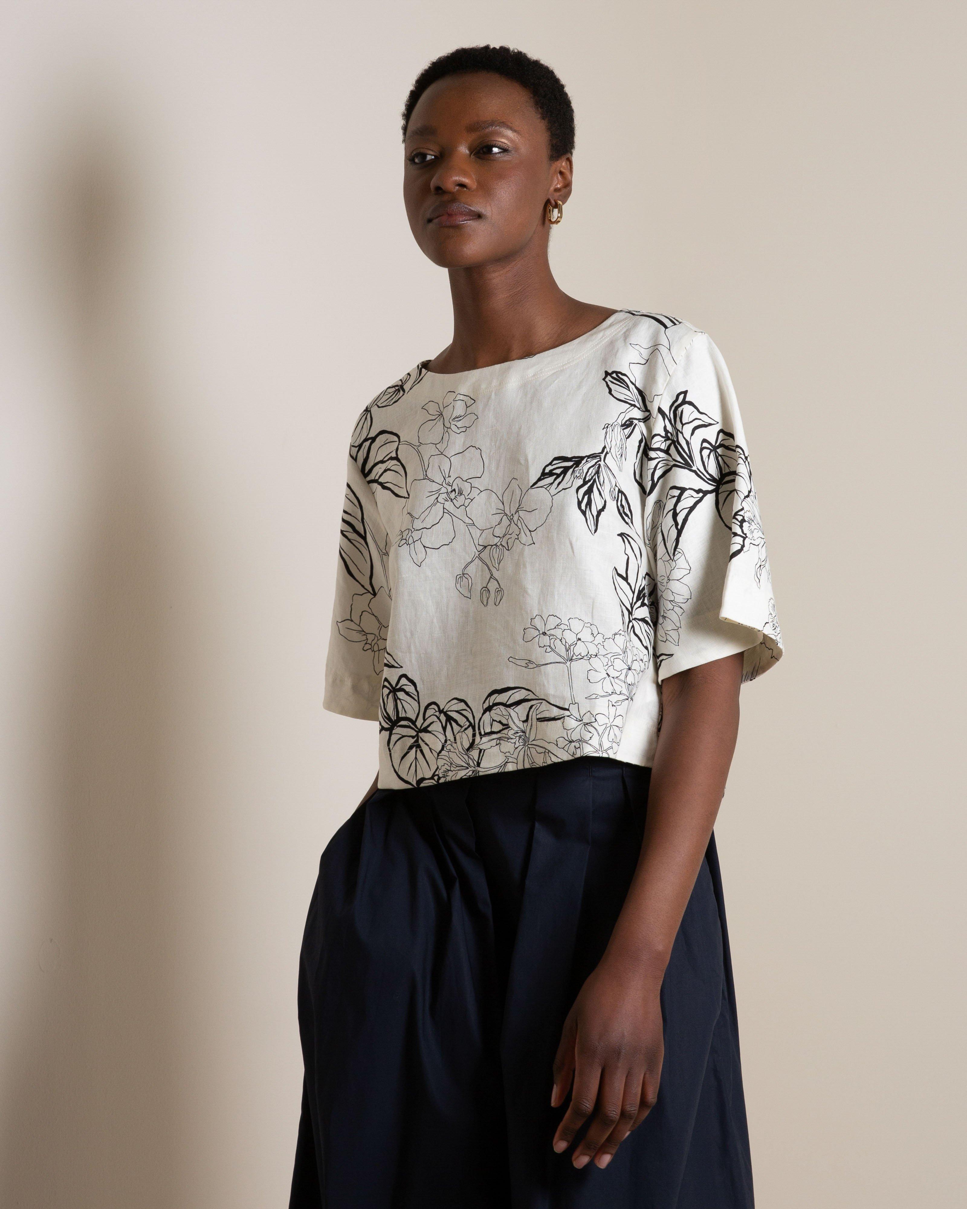 Rowan Printed Linen Popover -  Black