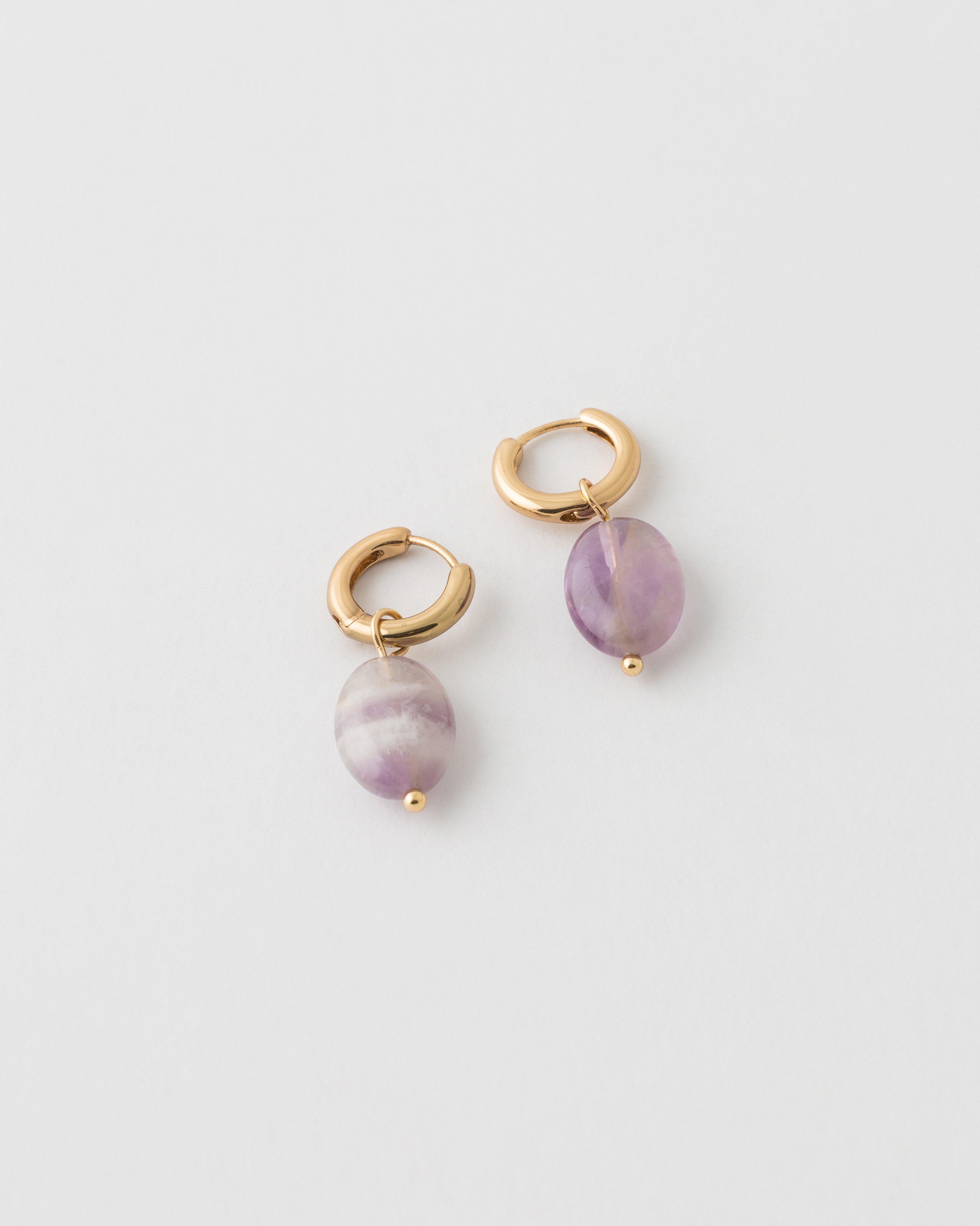 Natural Stone Drop Earrings -  Purple