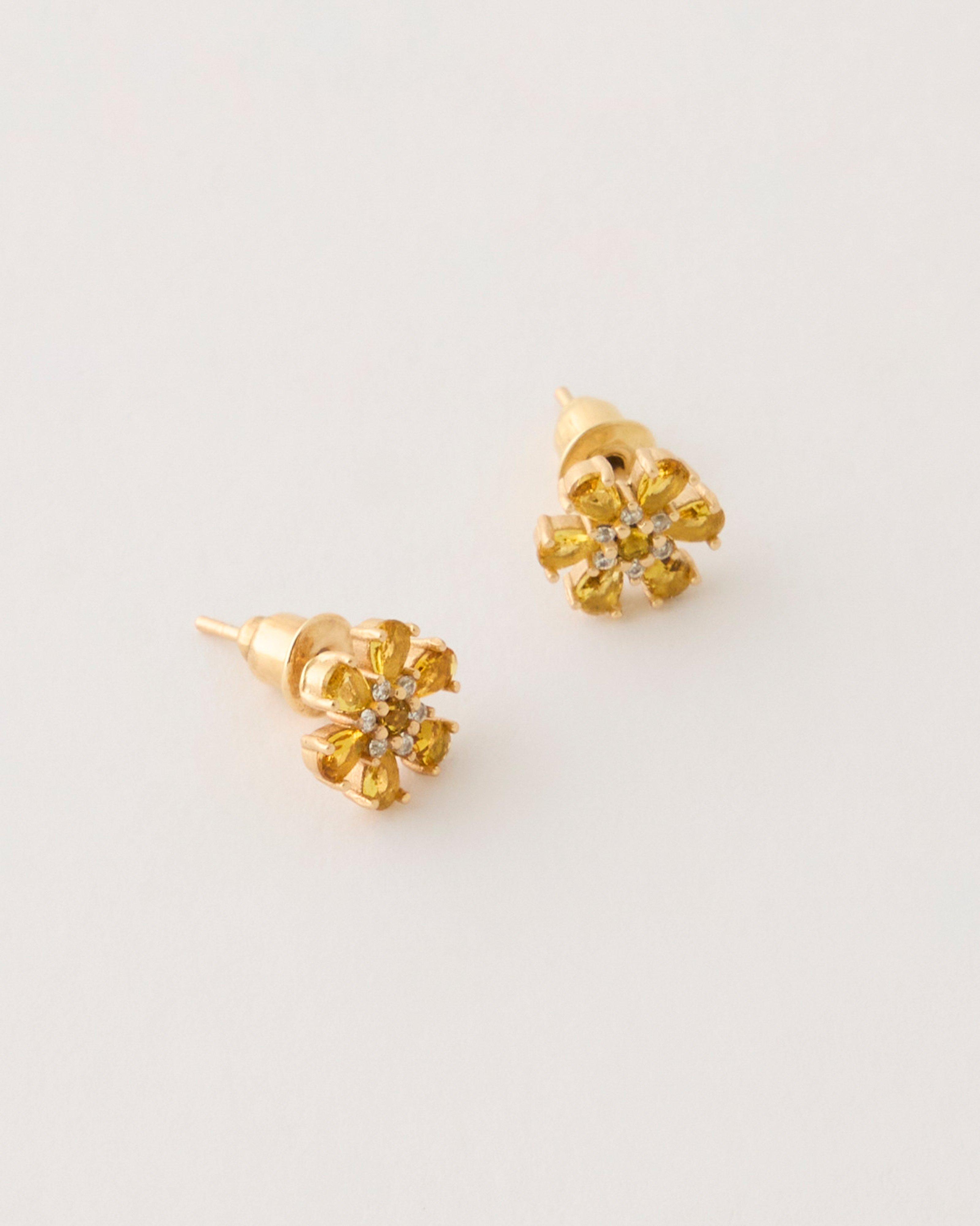 Sterling Silver Flower Stone Stud Earrings -  Copper