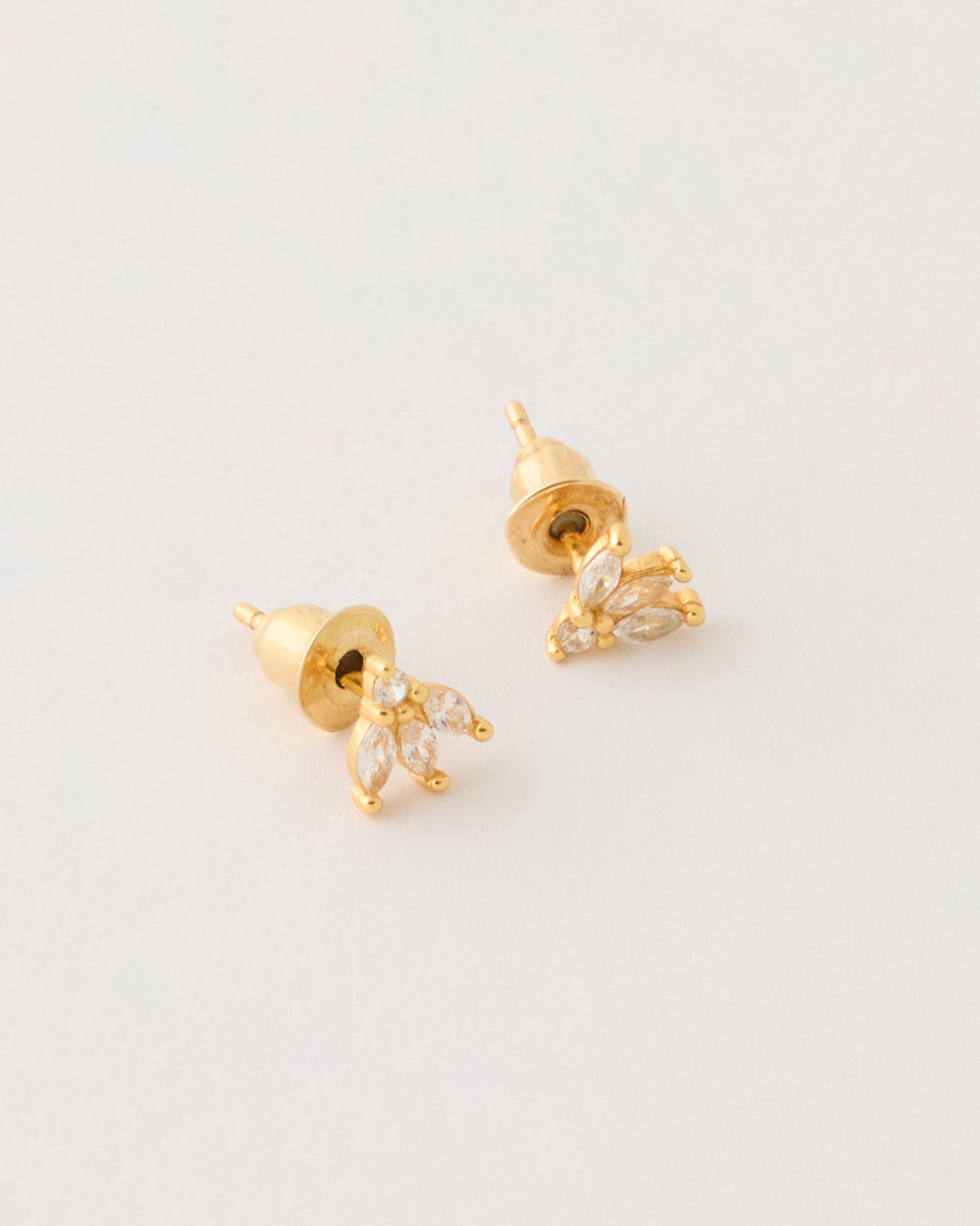 Sterling Silver Trio Flower Stud Earrings -  White