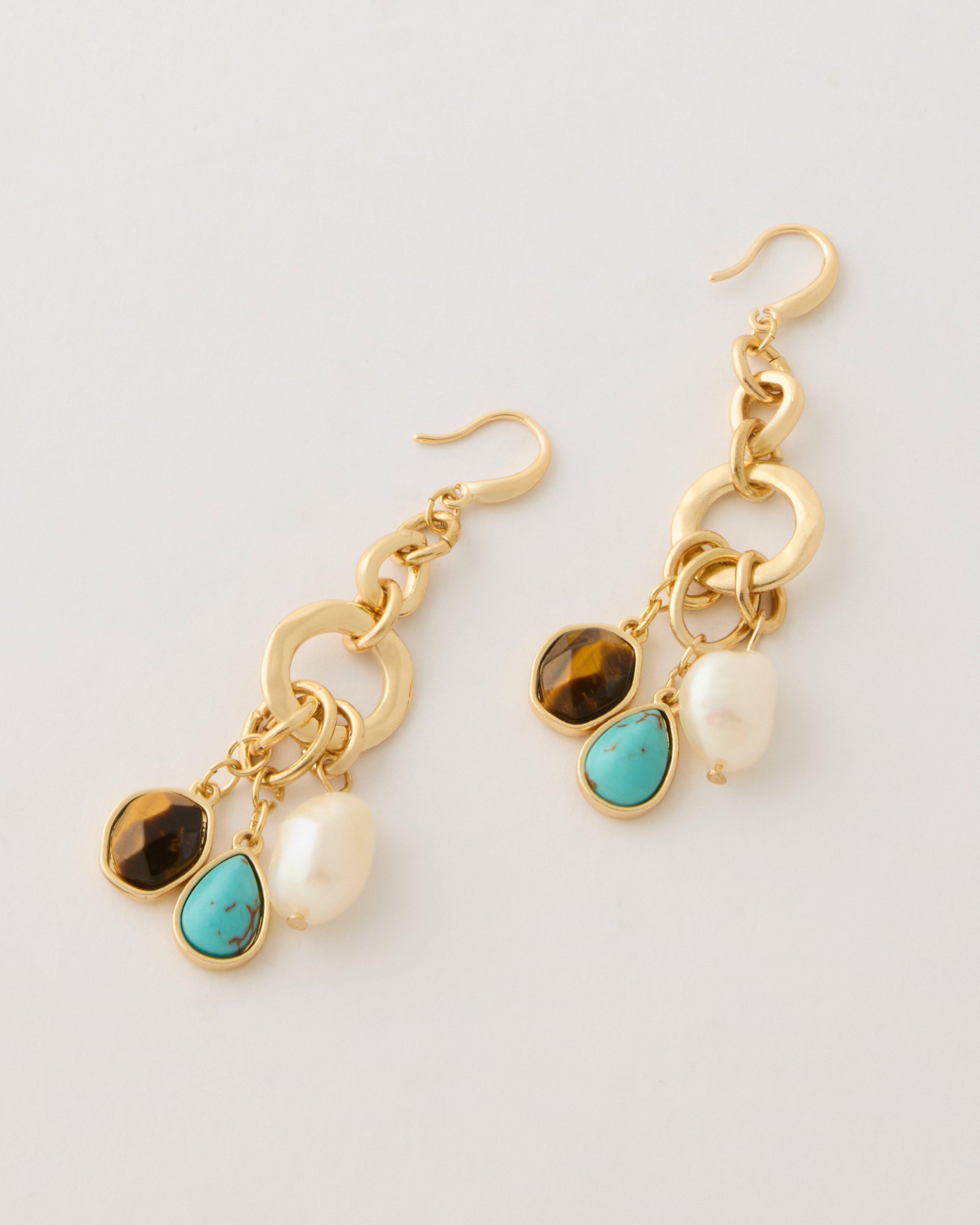 Natural Stone Earrings -  Gold
