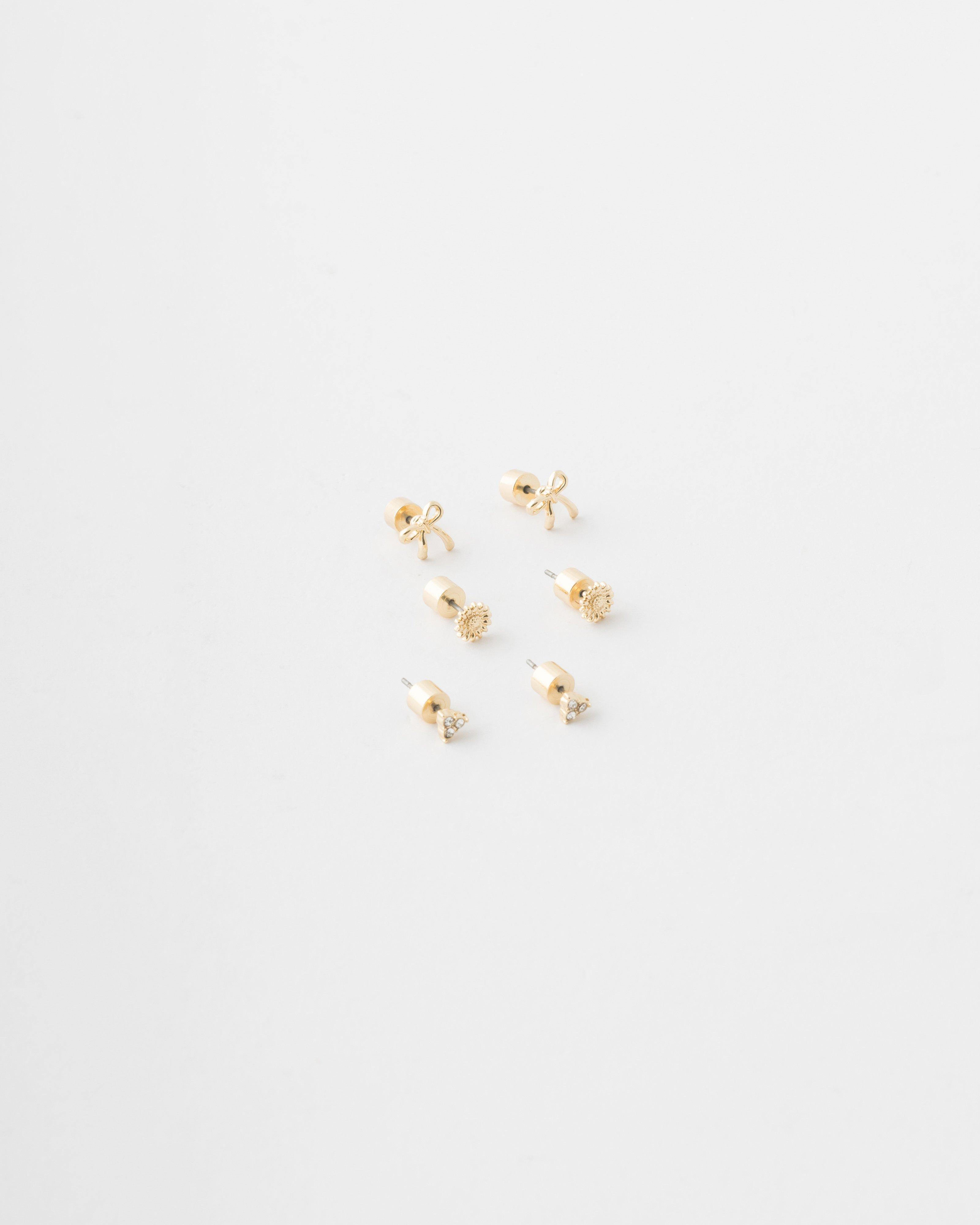3 pk Charm studs -  Gold