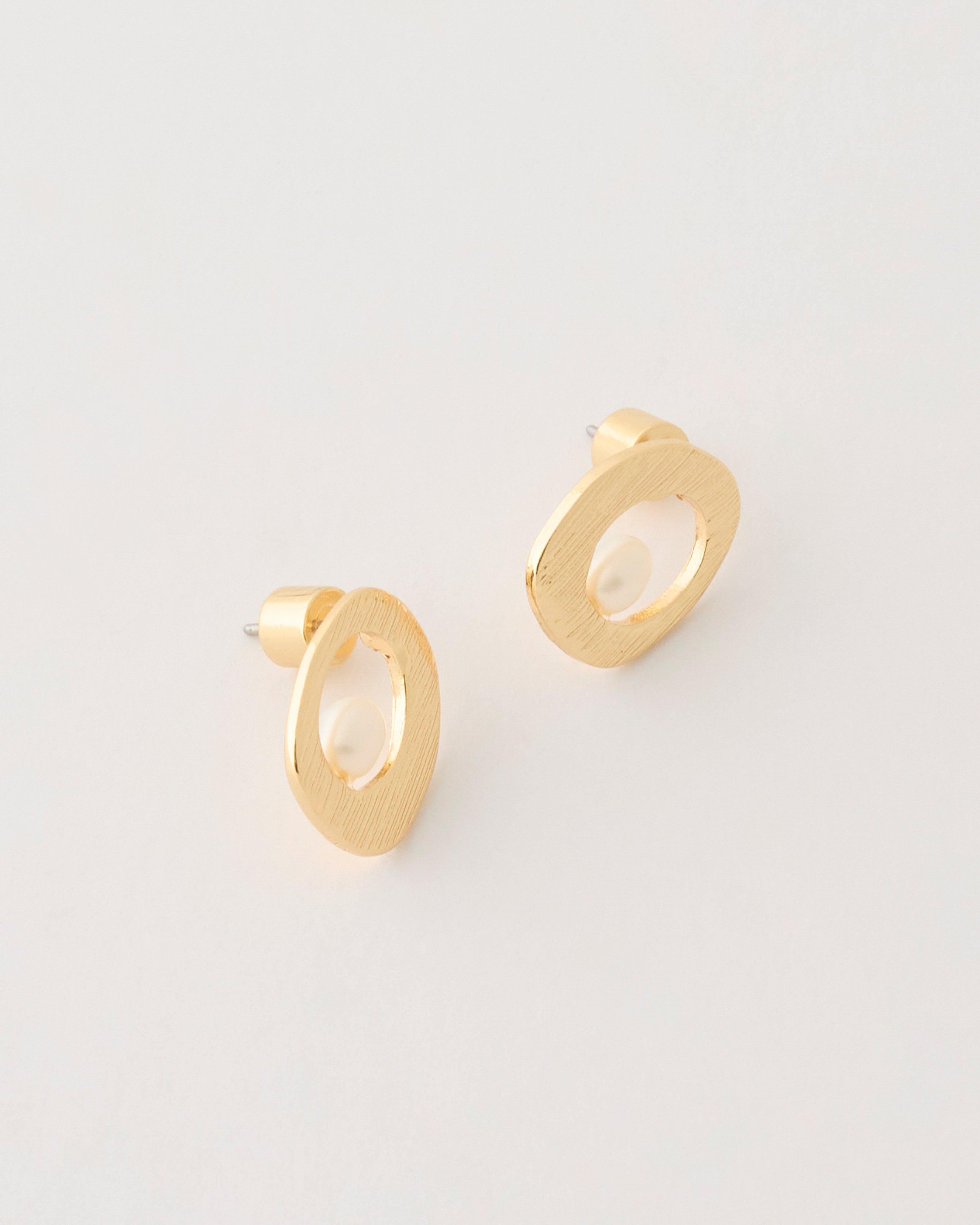 Freshwater Pearl Organic Circle Stud Earrings -  Gold