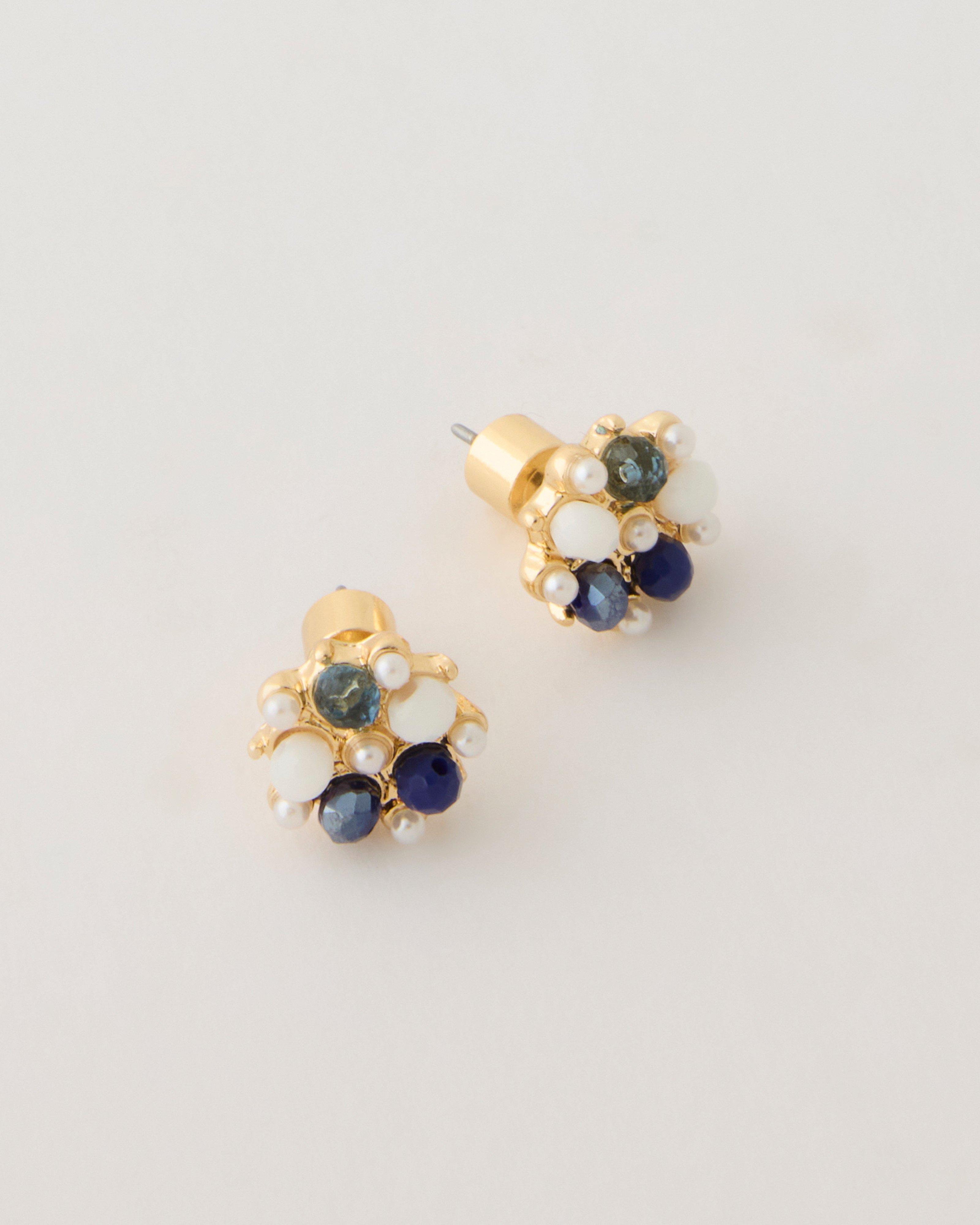 Beaded Cluster Stud Earrings -  Blue