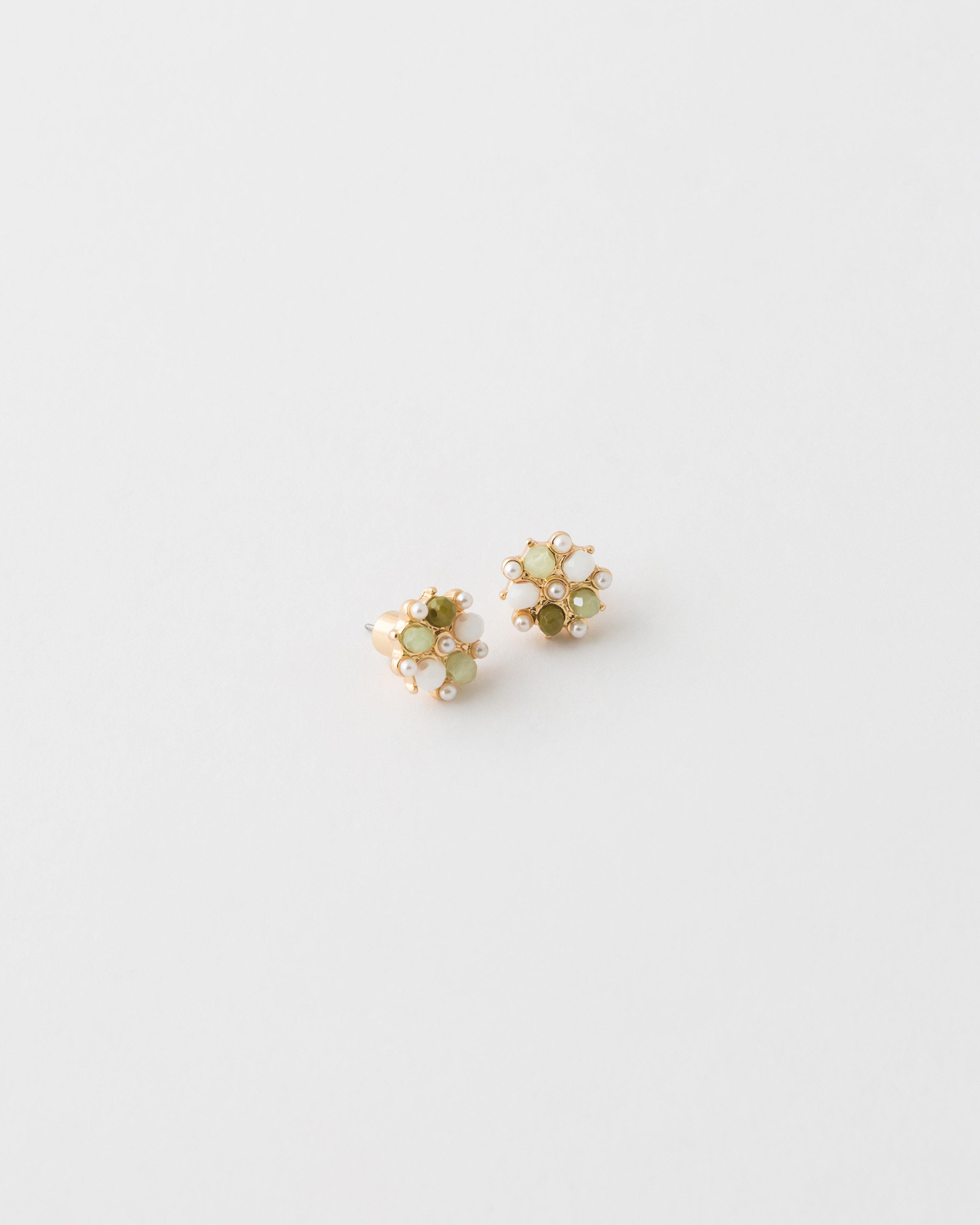 Beaded Cluster Stud Earrings -  Olive