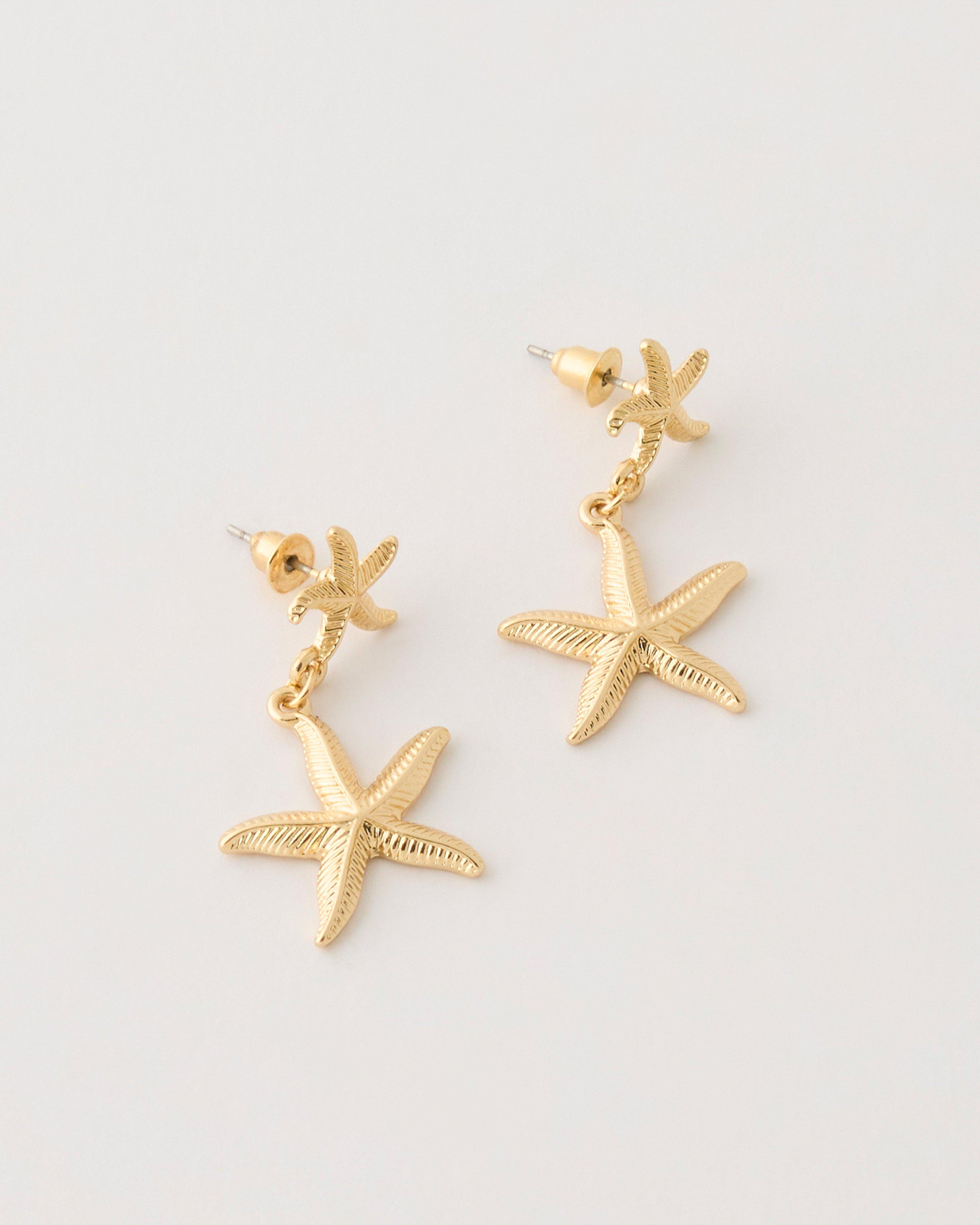 Double Drop Starfish Earrings -  Gold