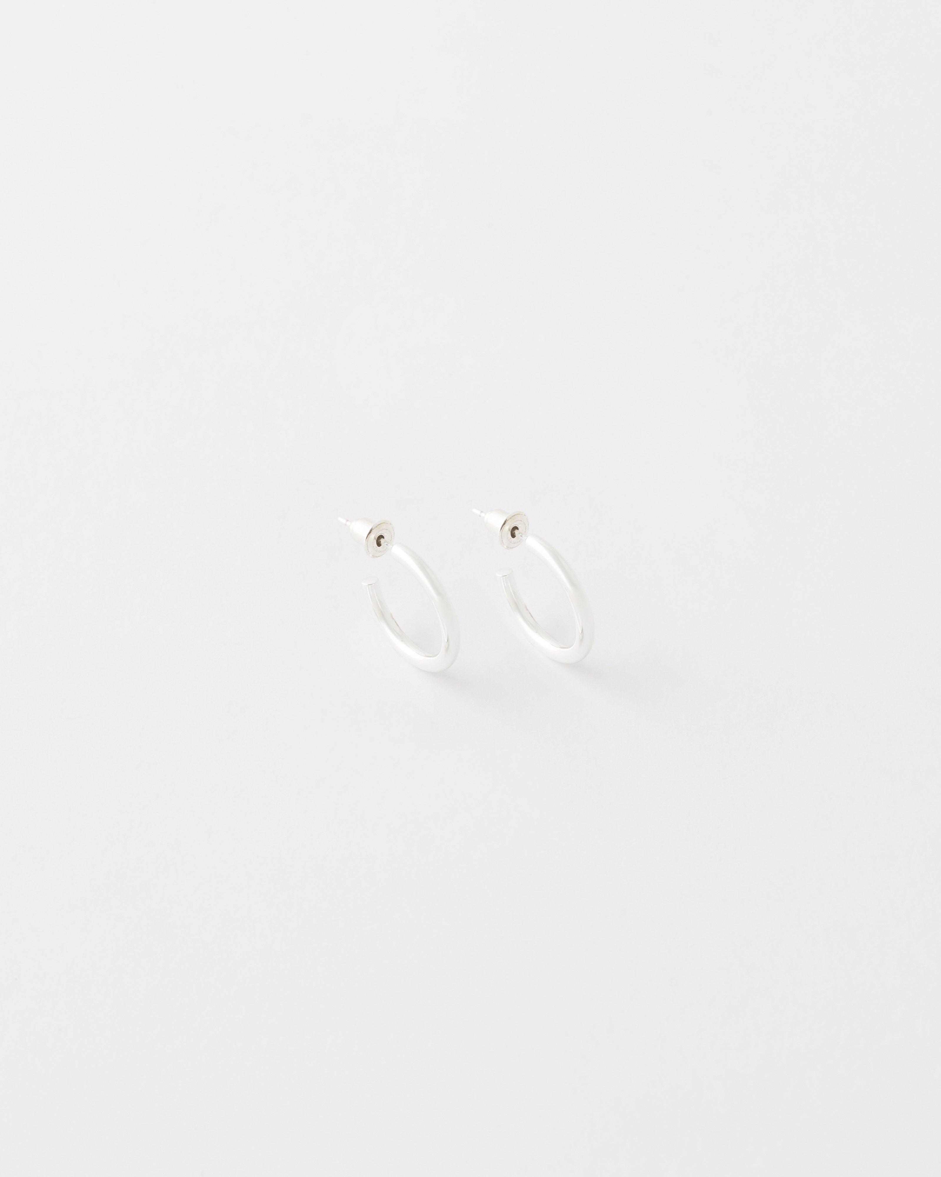Sterling Silver Mid-Basic Hoop Earrings -  Silver