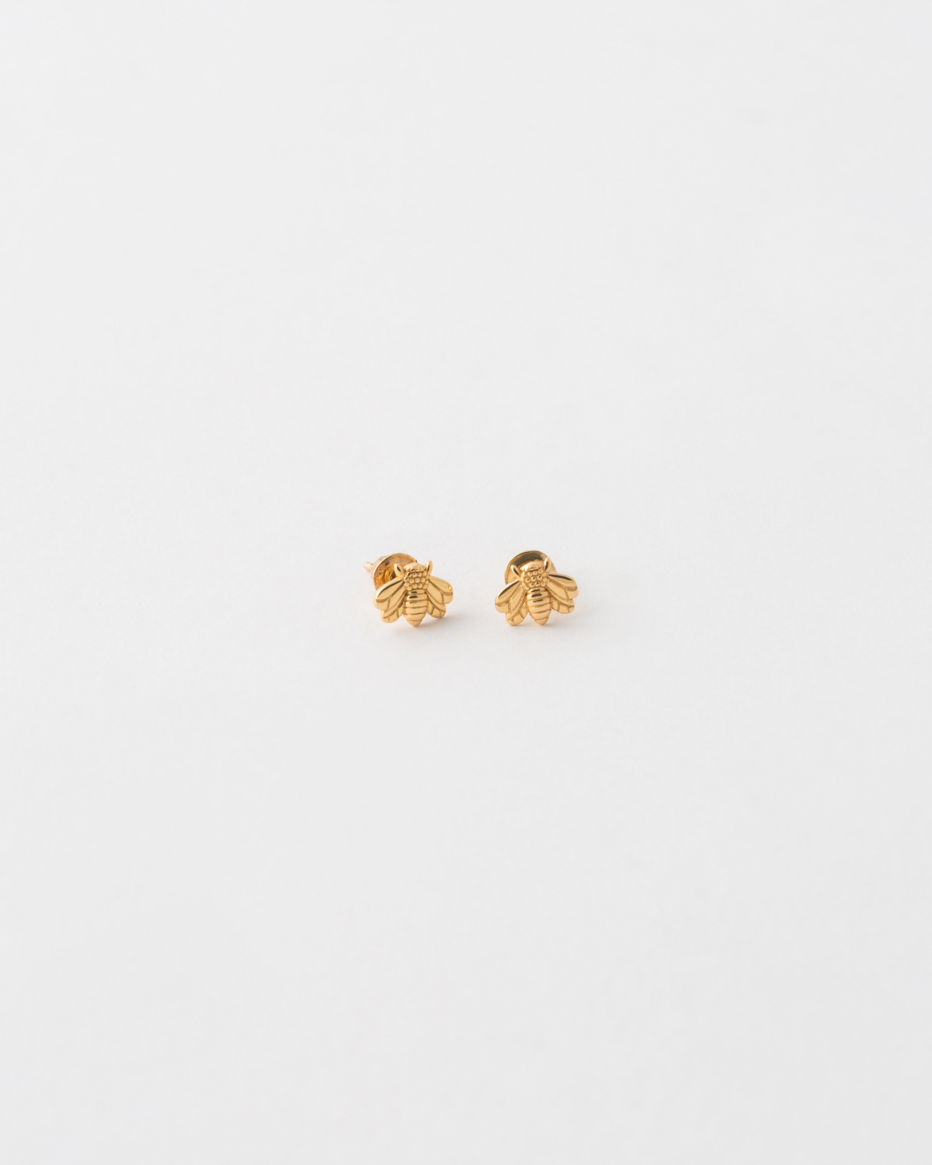 Sterling Silver Bee Stud Earrings -  Gold