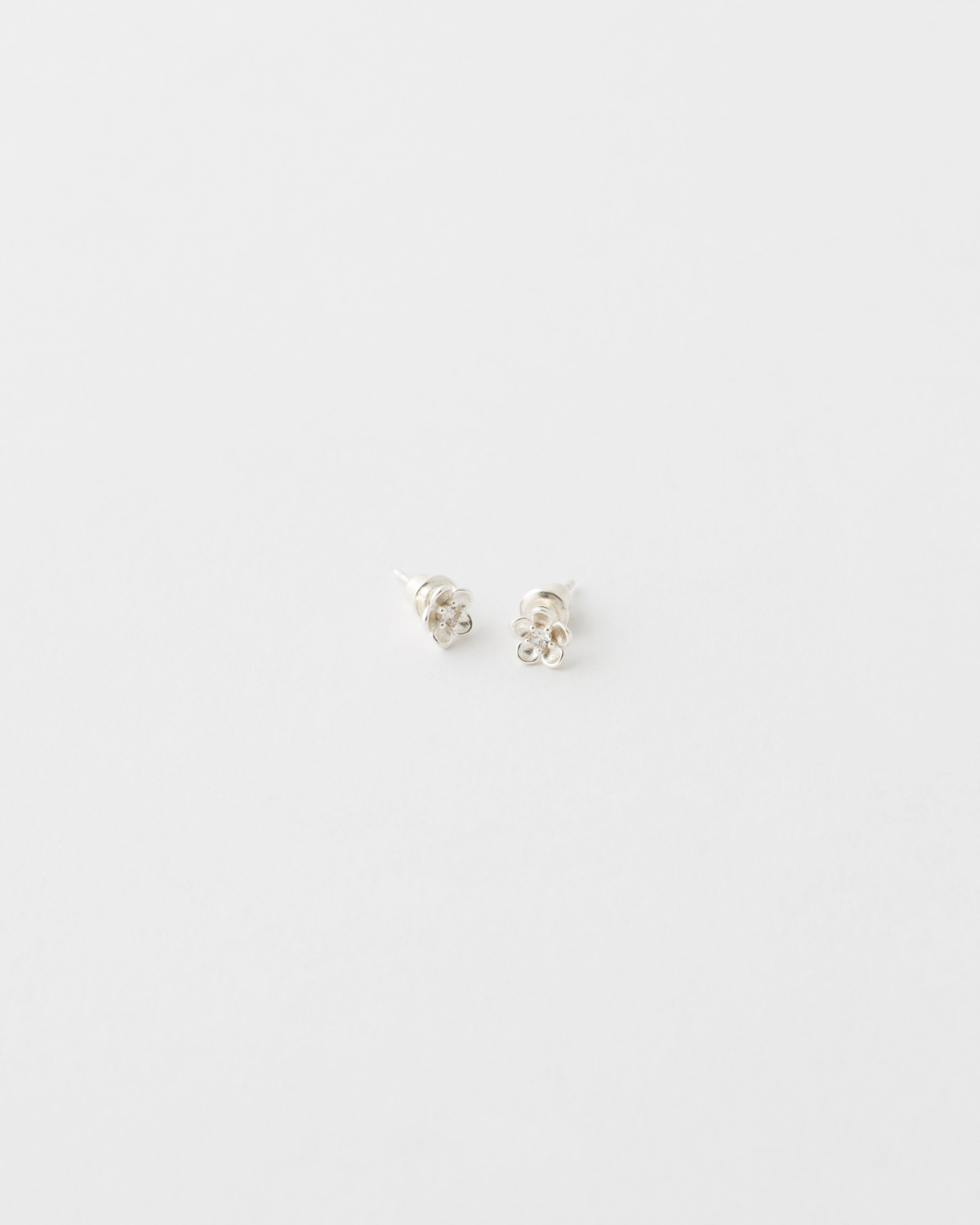 Sterling Silver Flower Stud Earrings -  Silver