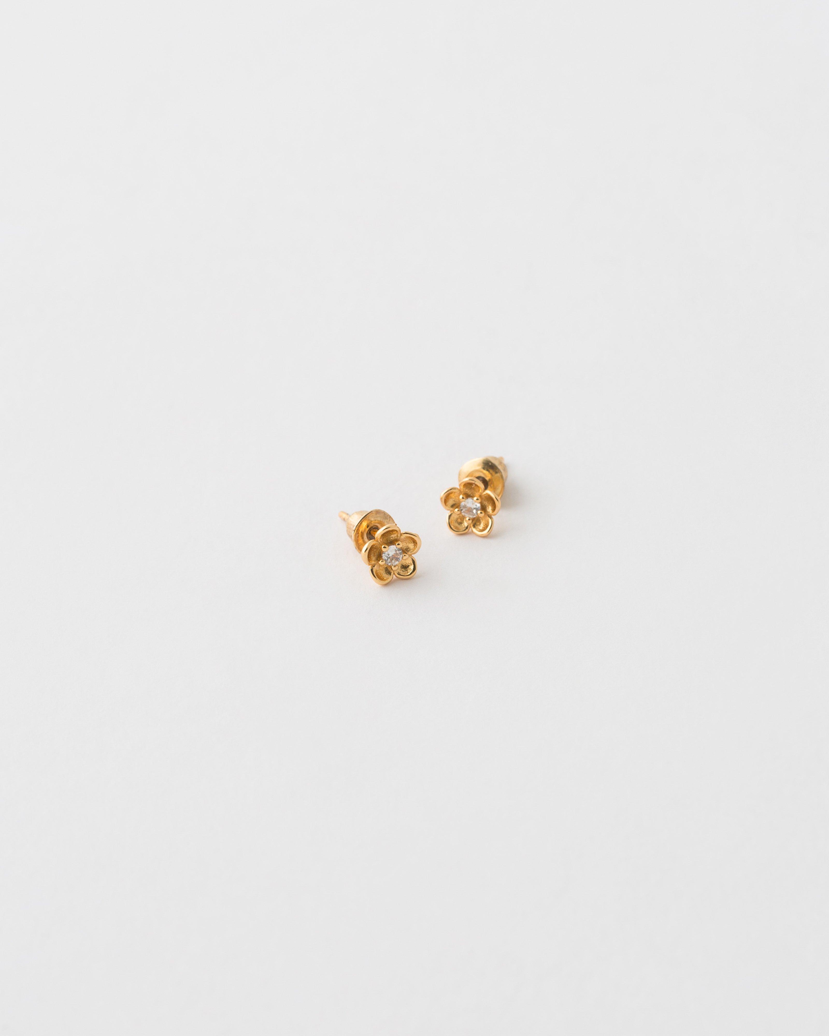Sterling Silver Flower Stud Earrings -  Gold