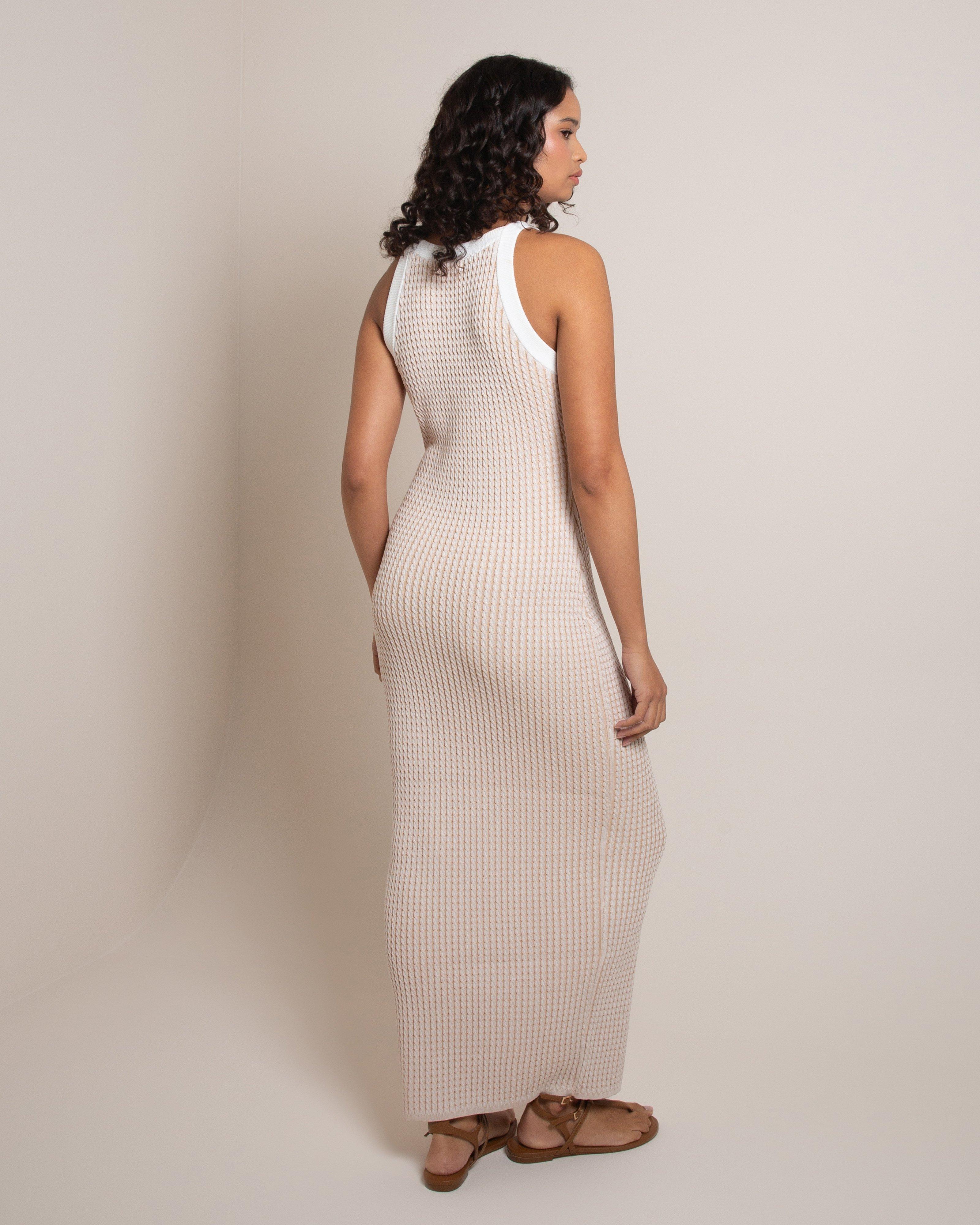caprice halter knit maxi dress Sheer Embellished Bodycon Mini Dress in Deep Cocoa - 10 main image 1