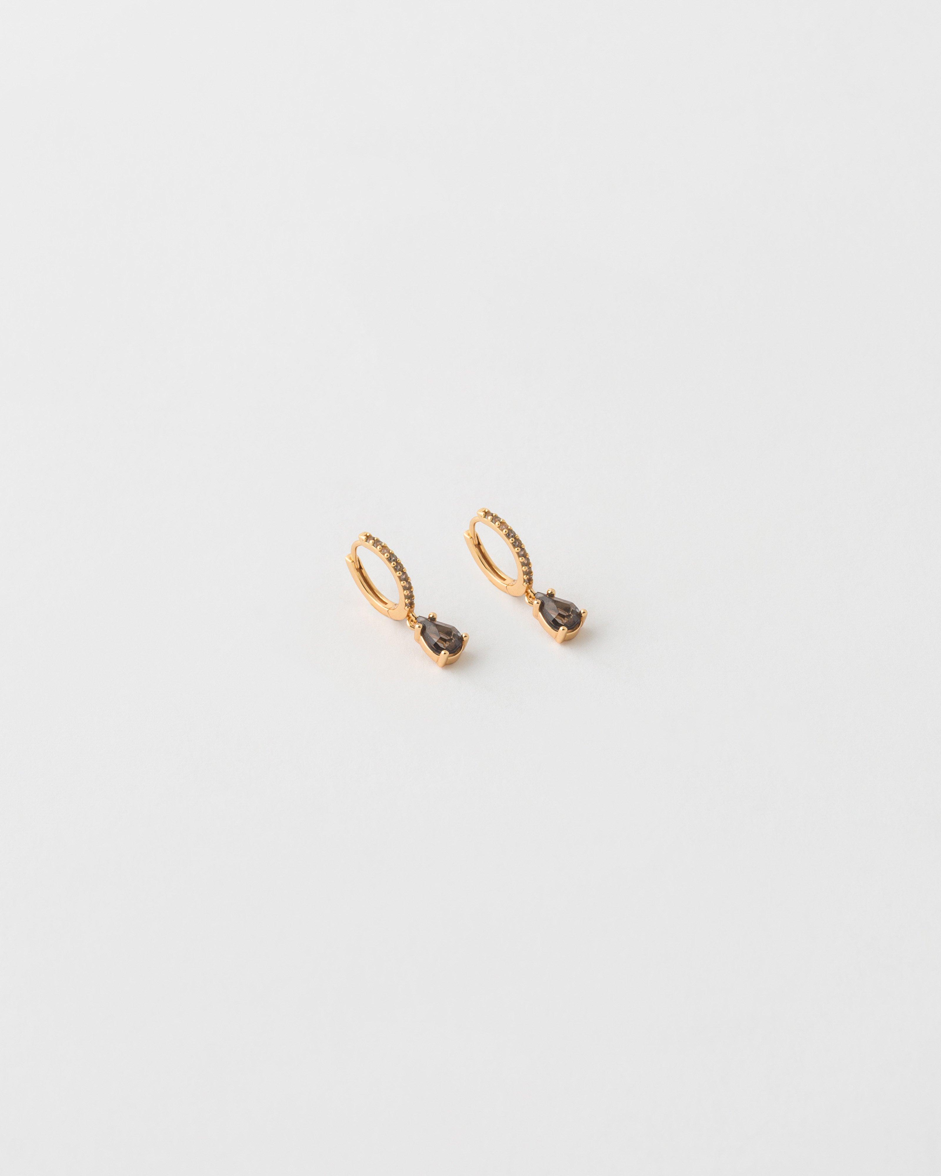 Sterling Silver Teardrop Stone Hoop Earrings -  Black
