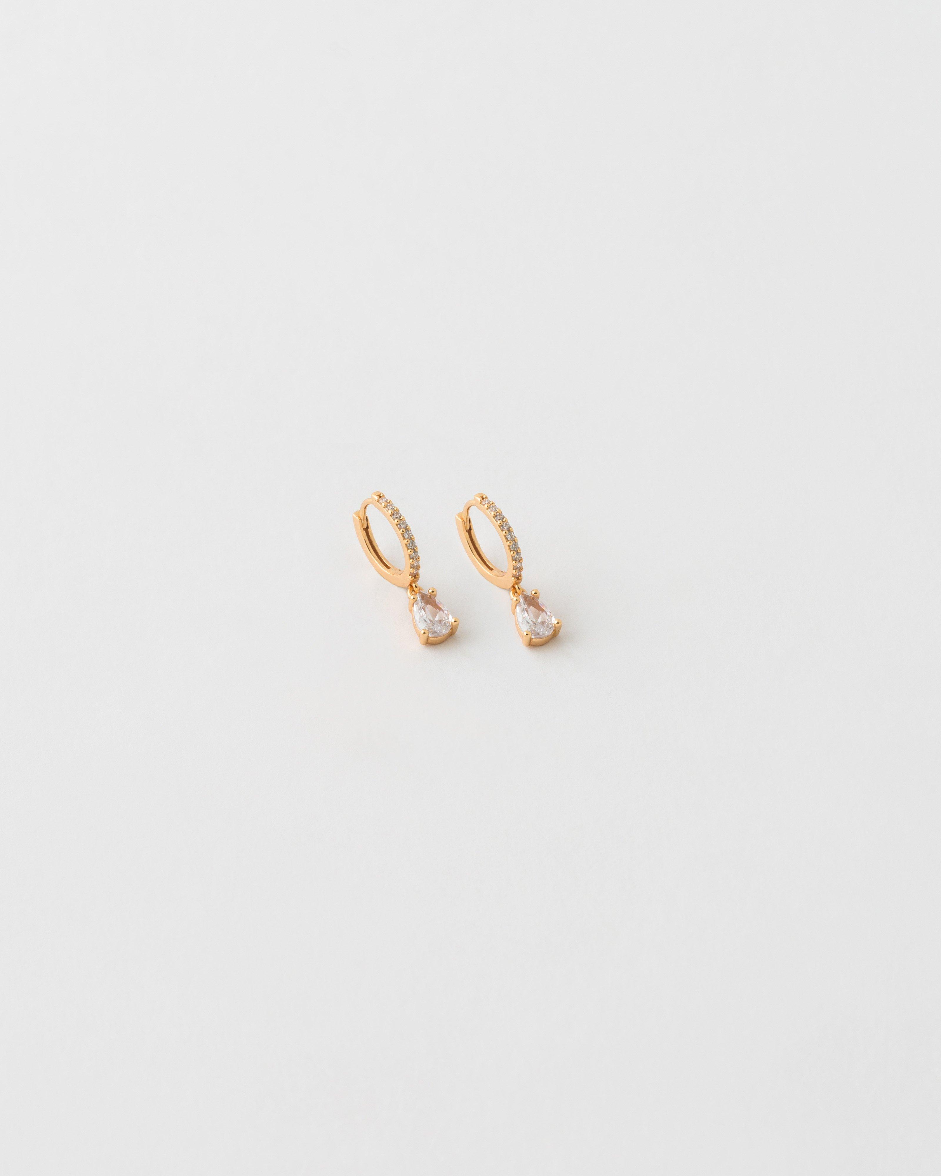Sterling Silver Teardrop Stone Hoop Earrings -  White