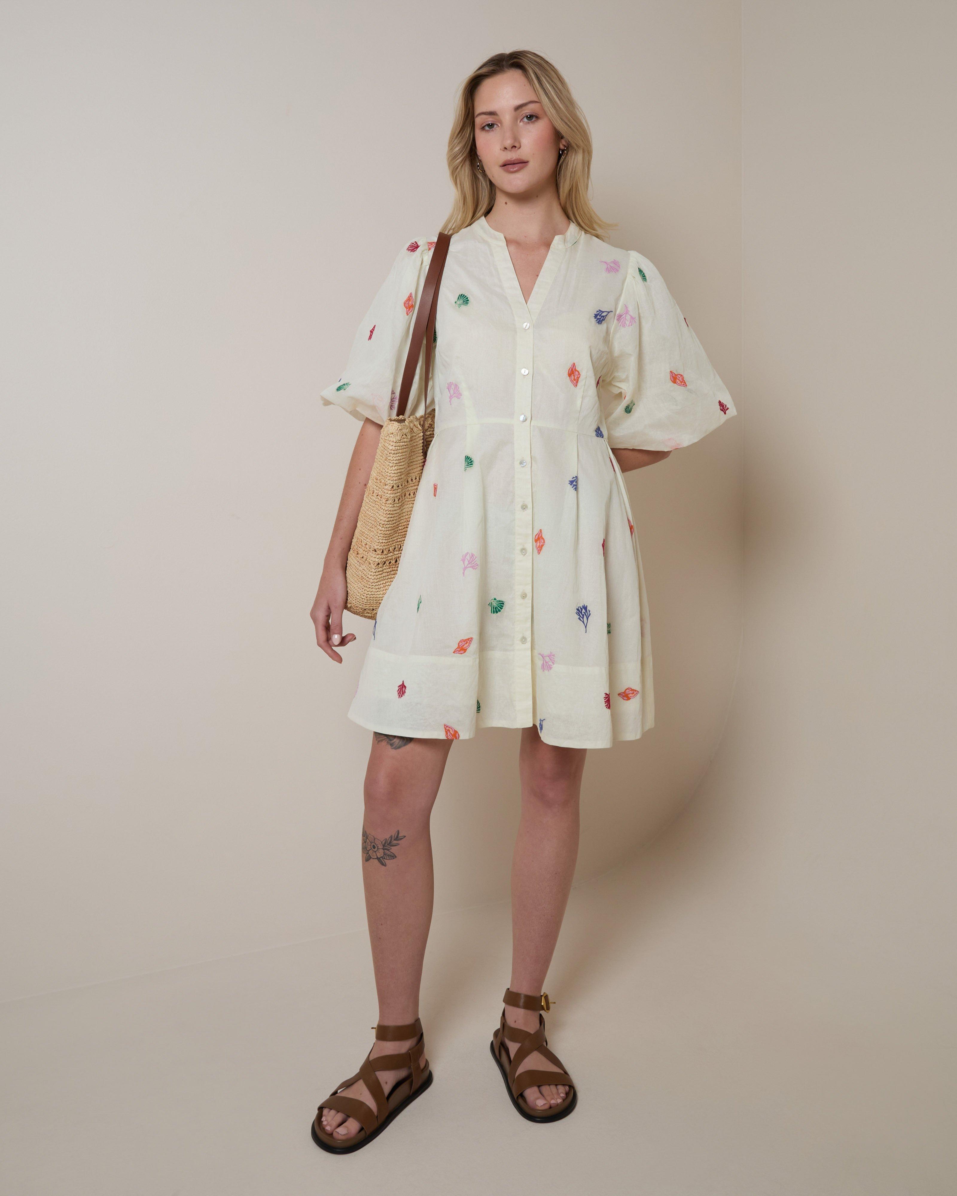 Eloise Embroidered Flared Shirt Dress - Poetry Clothing Store