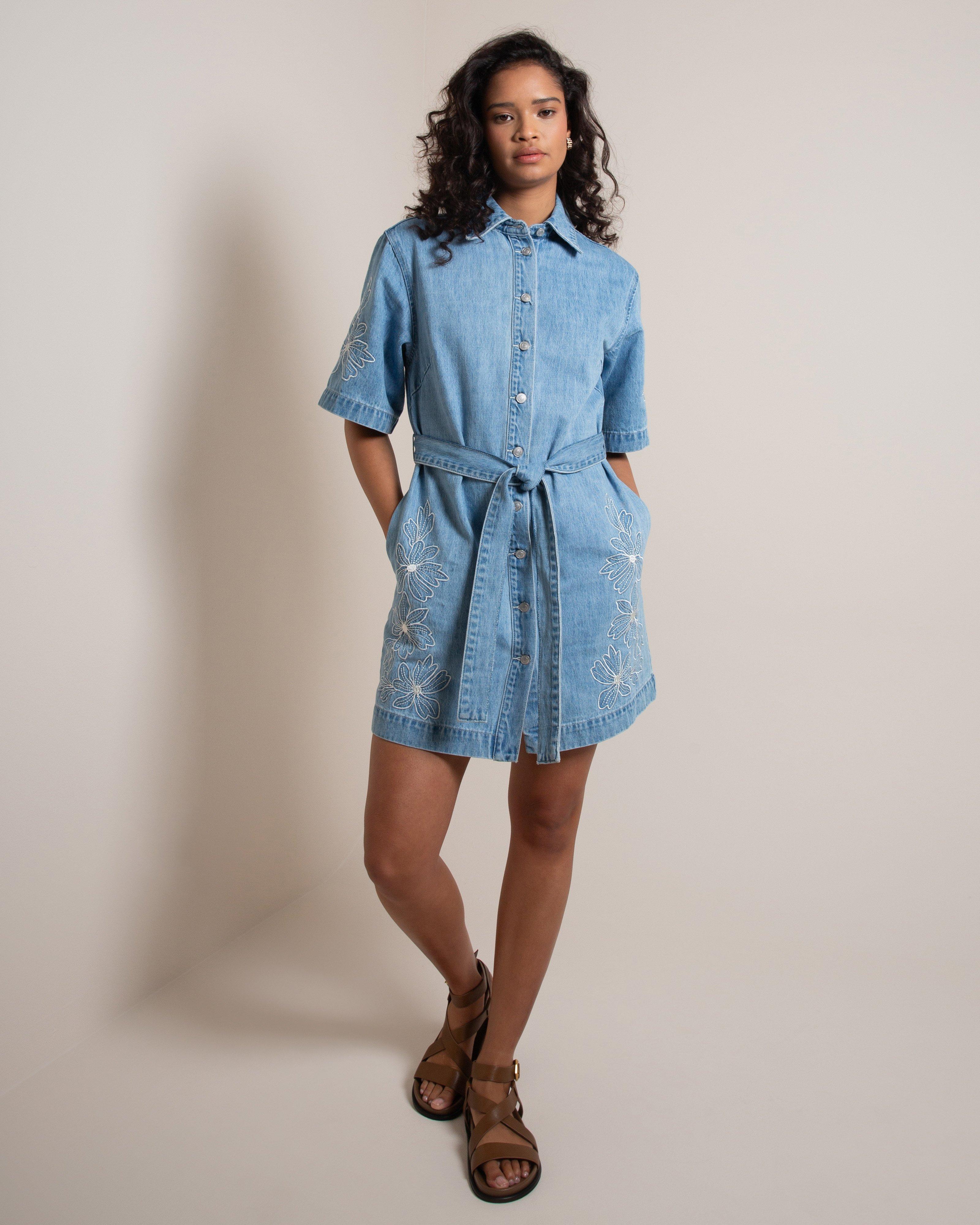 Clarabelle Embroidered Denim Dress