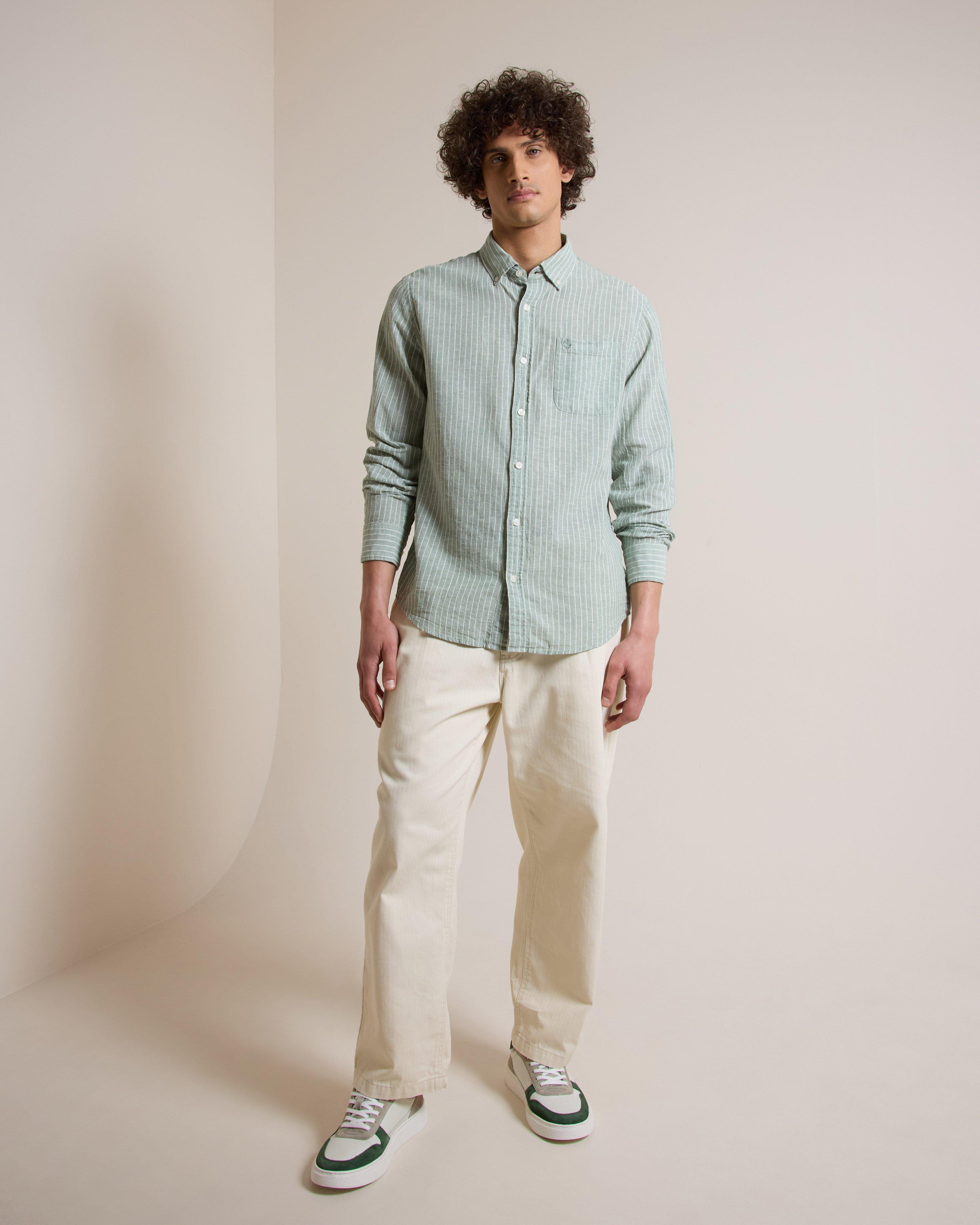 Men's Joe Cotton Linen Stripe Shirt | Old Khaki