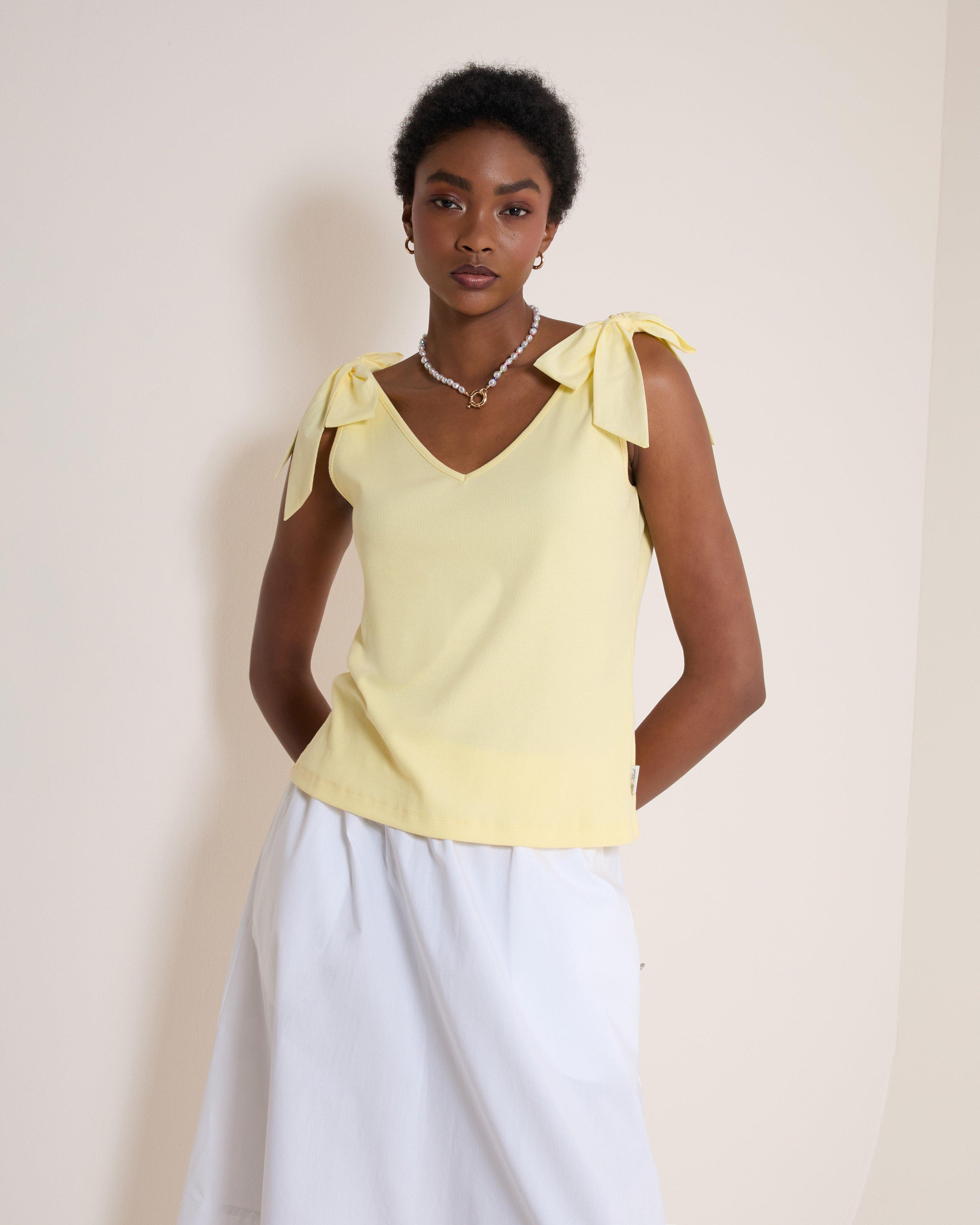 トップス Eaphi MULTI SHOULDER PARTS RIB TOPS Women's Cassie Tie Shoulder Top | Old Khaki