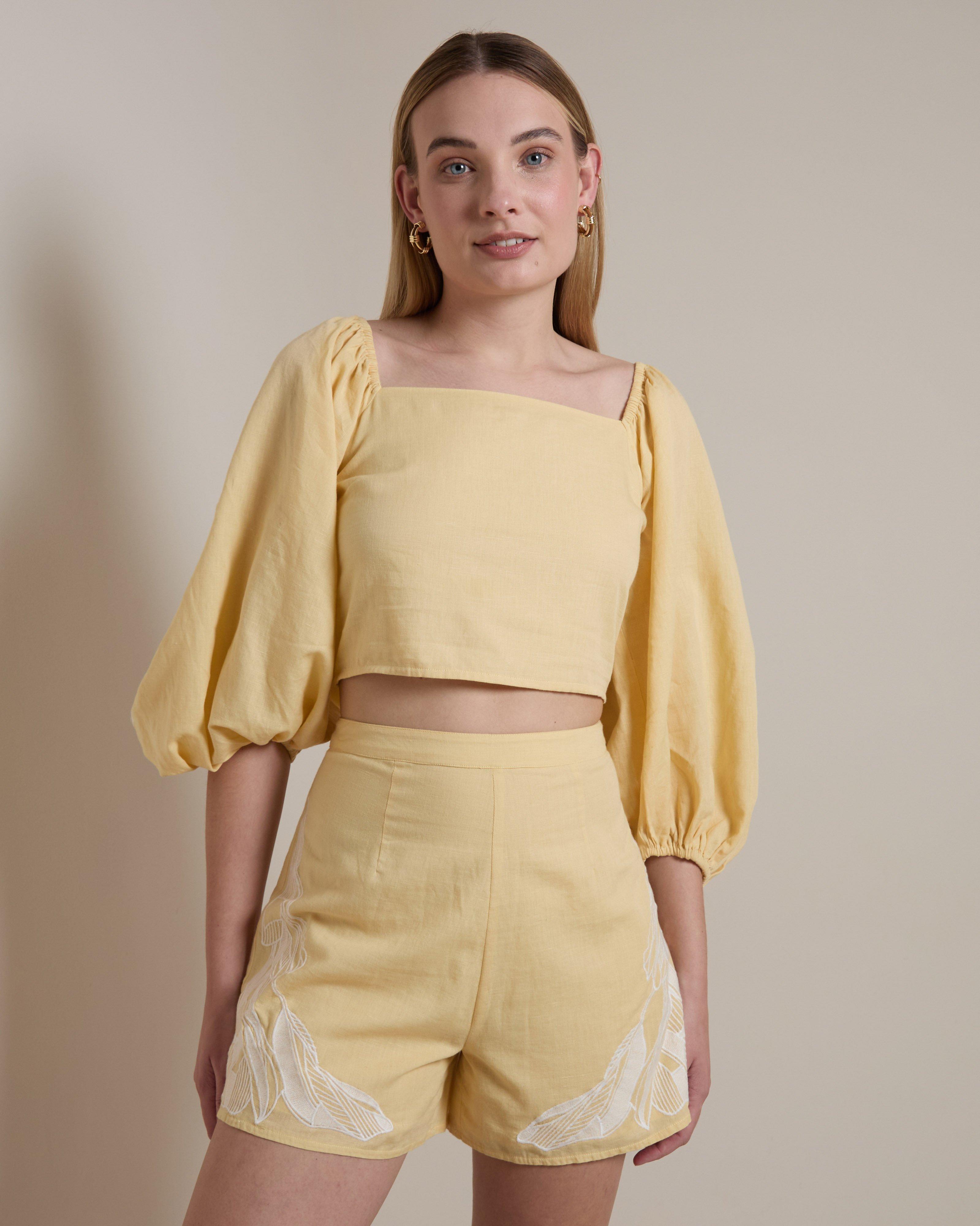  Ivanna Cut Out Embroidery Top -  Yellow