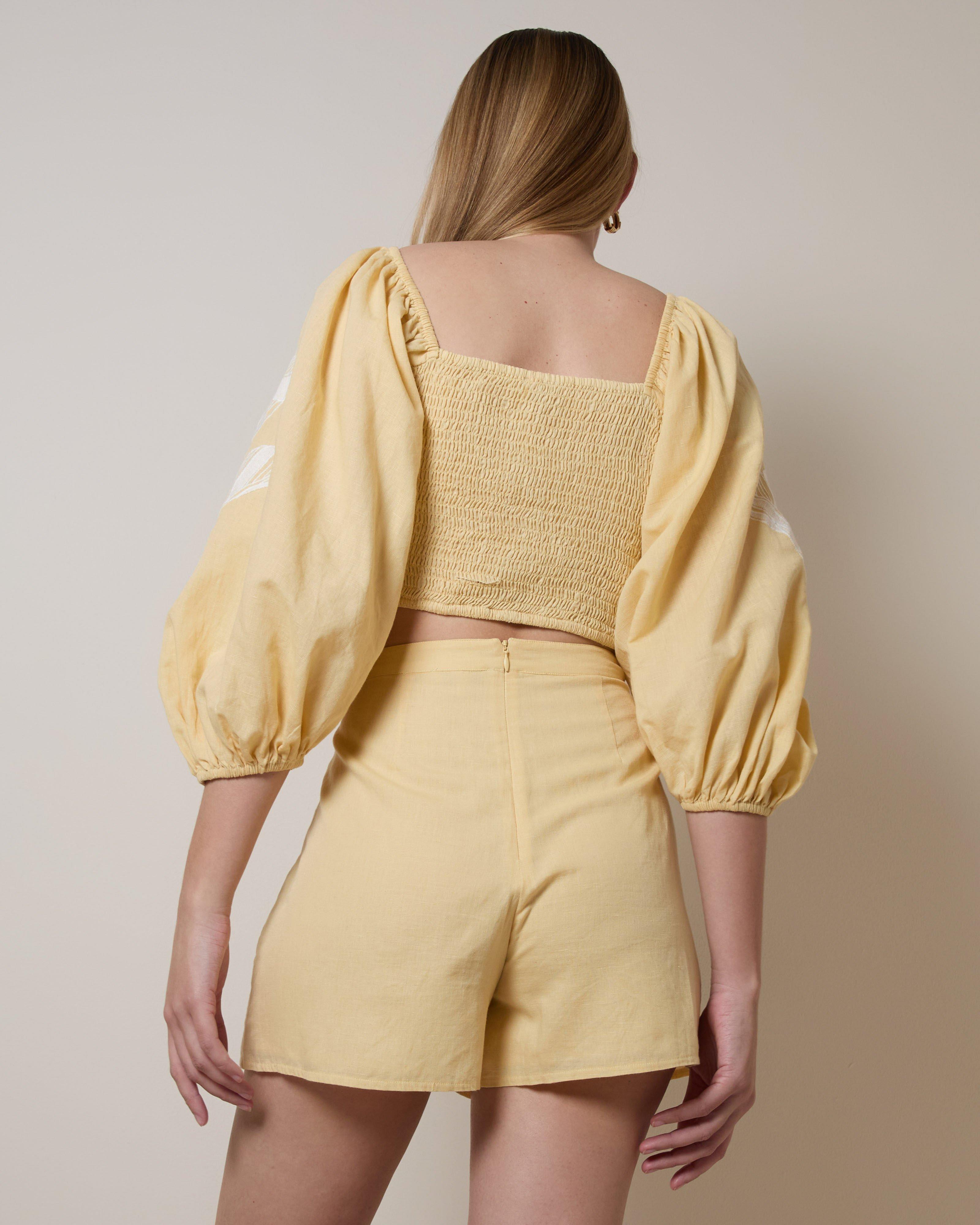  Ivanna Cut Out Embroidery Top -  Yellow