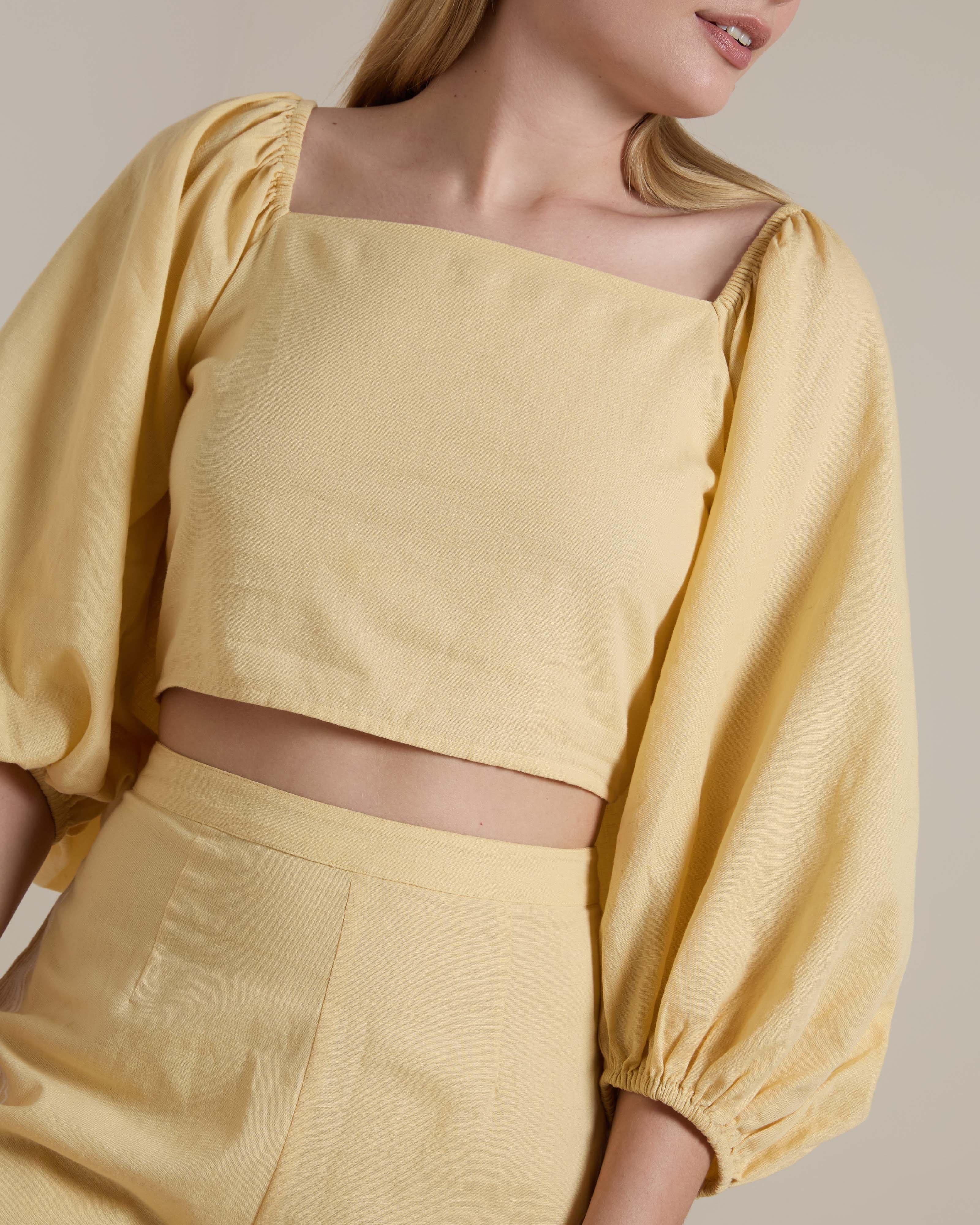  Ivanna Cut Out Embroidery Top -  Yellow