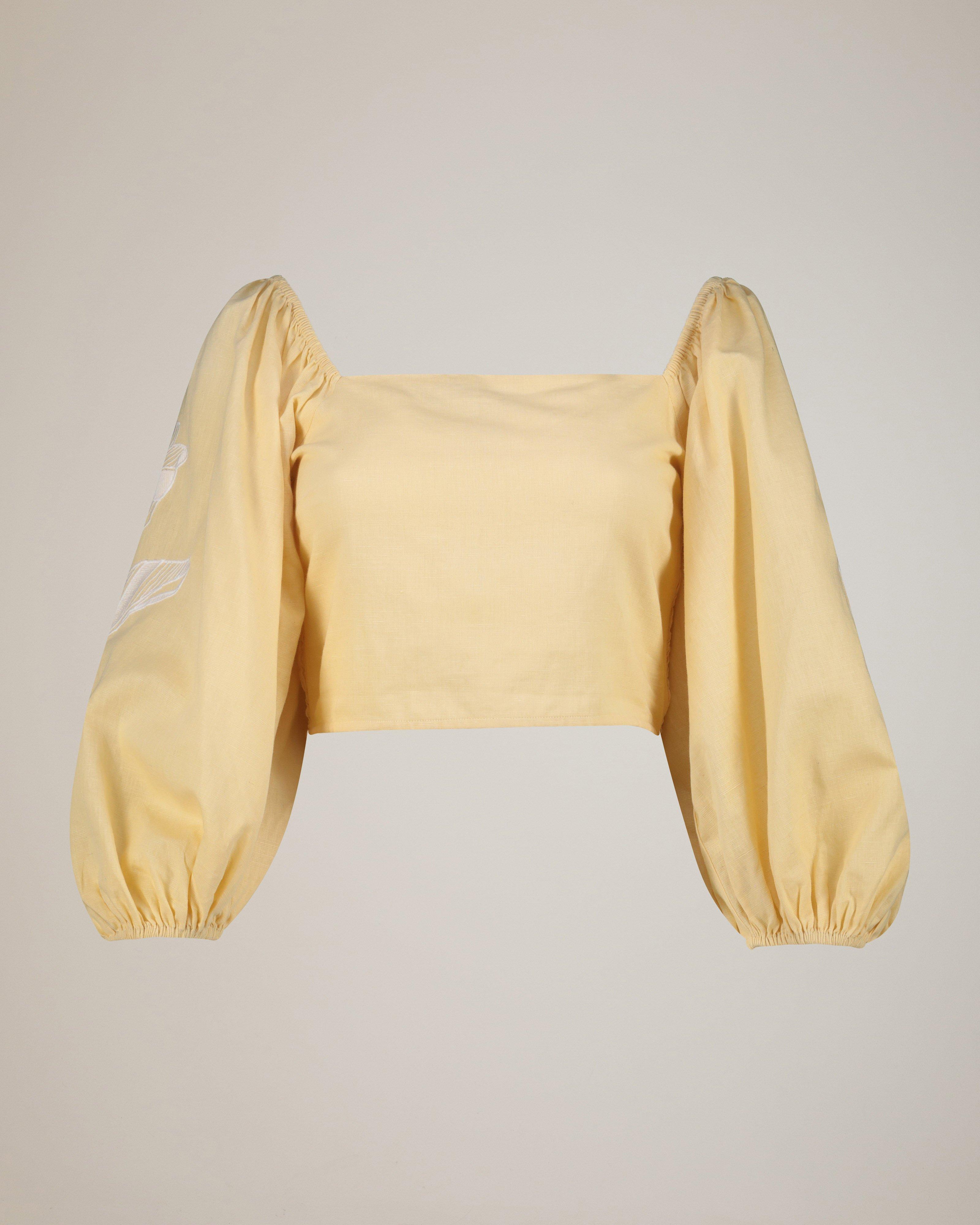 Ivanna Cut Out Embroidery Top -  Yellow