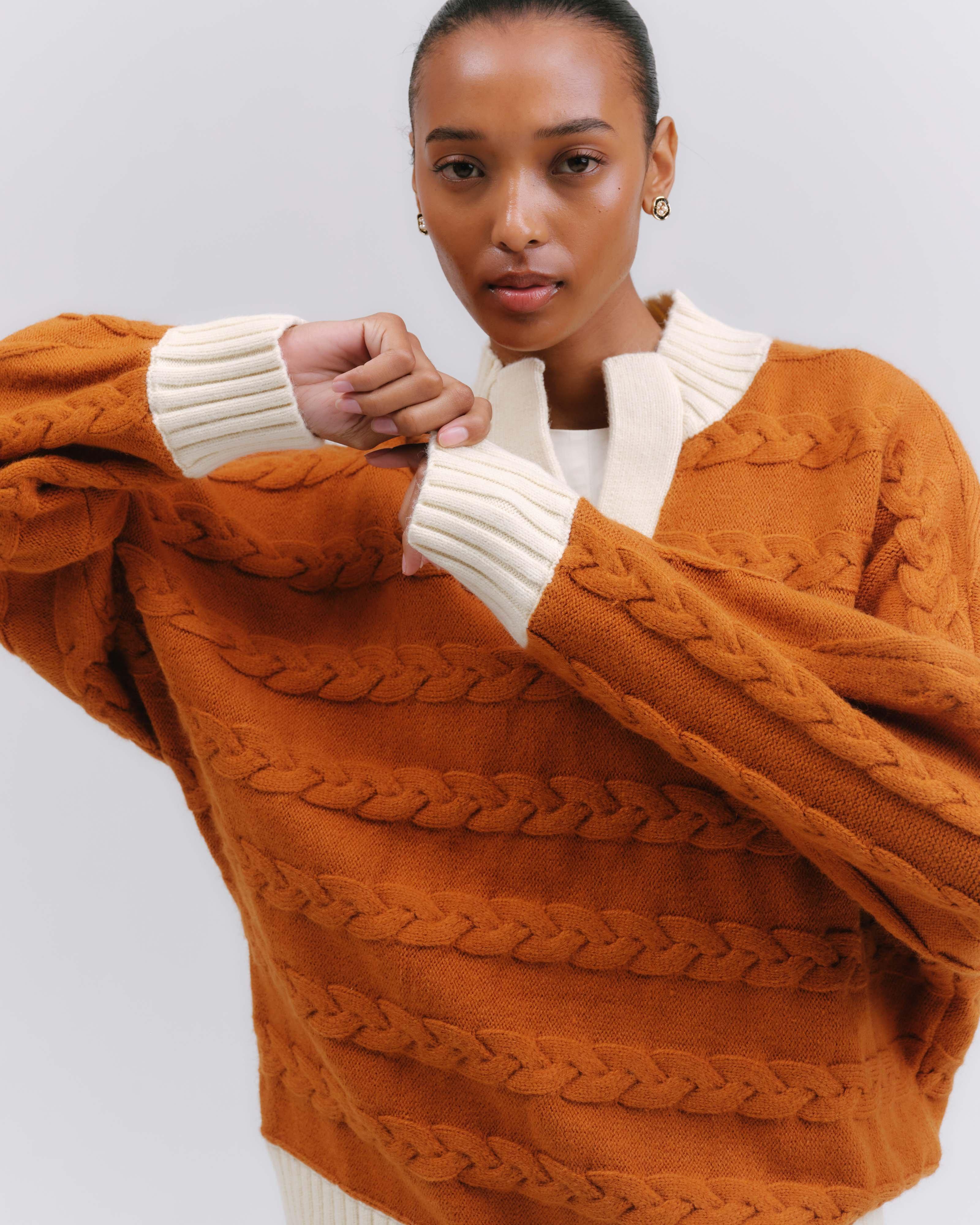 Una V-Neck Cable-Knit Jersey - Poetry Clothing Store