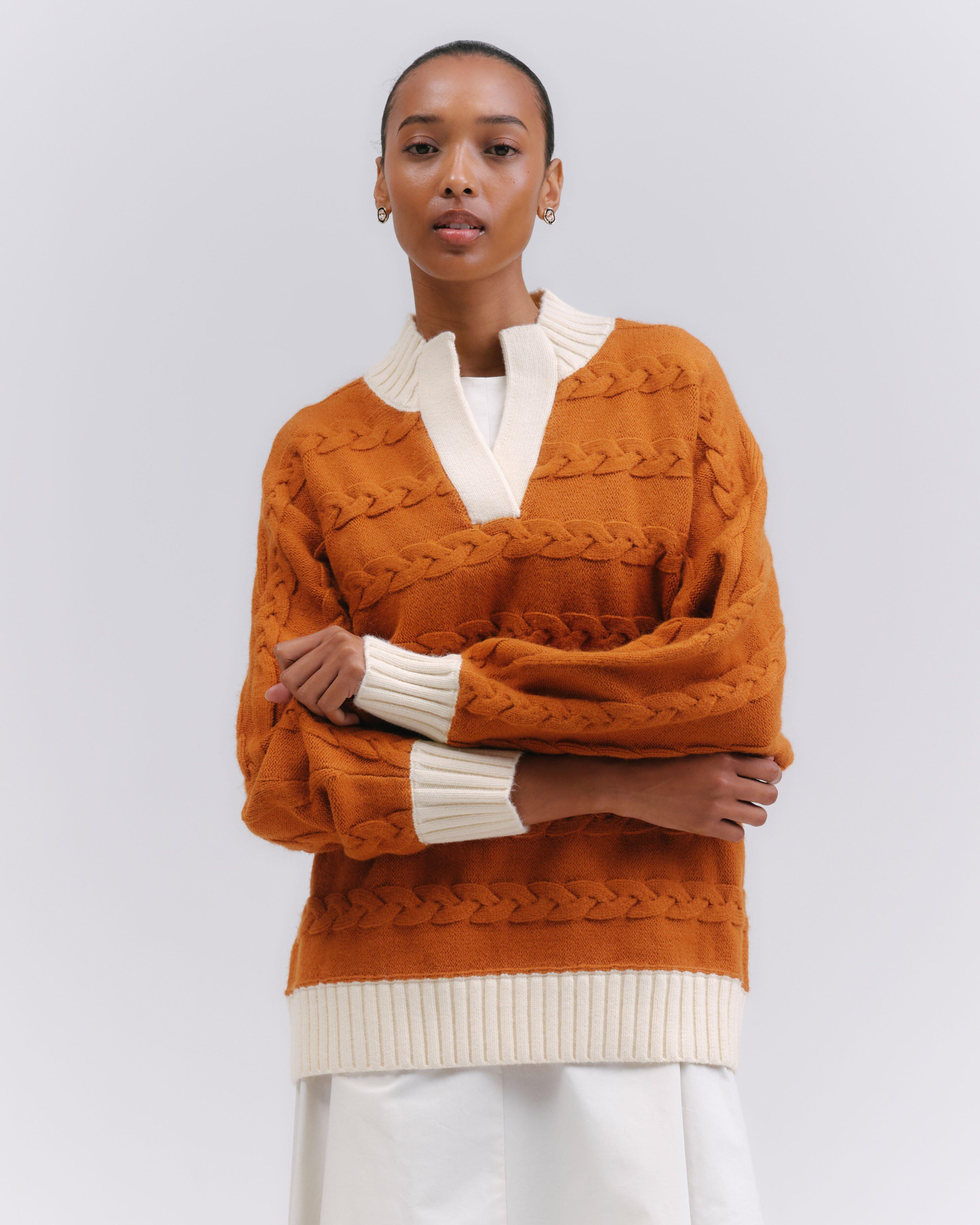 katie☆sugerニット Una V-Neck Cable-Knit Jersey - Poetry Clothing Store