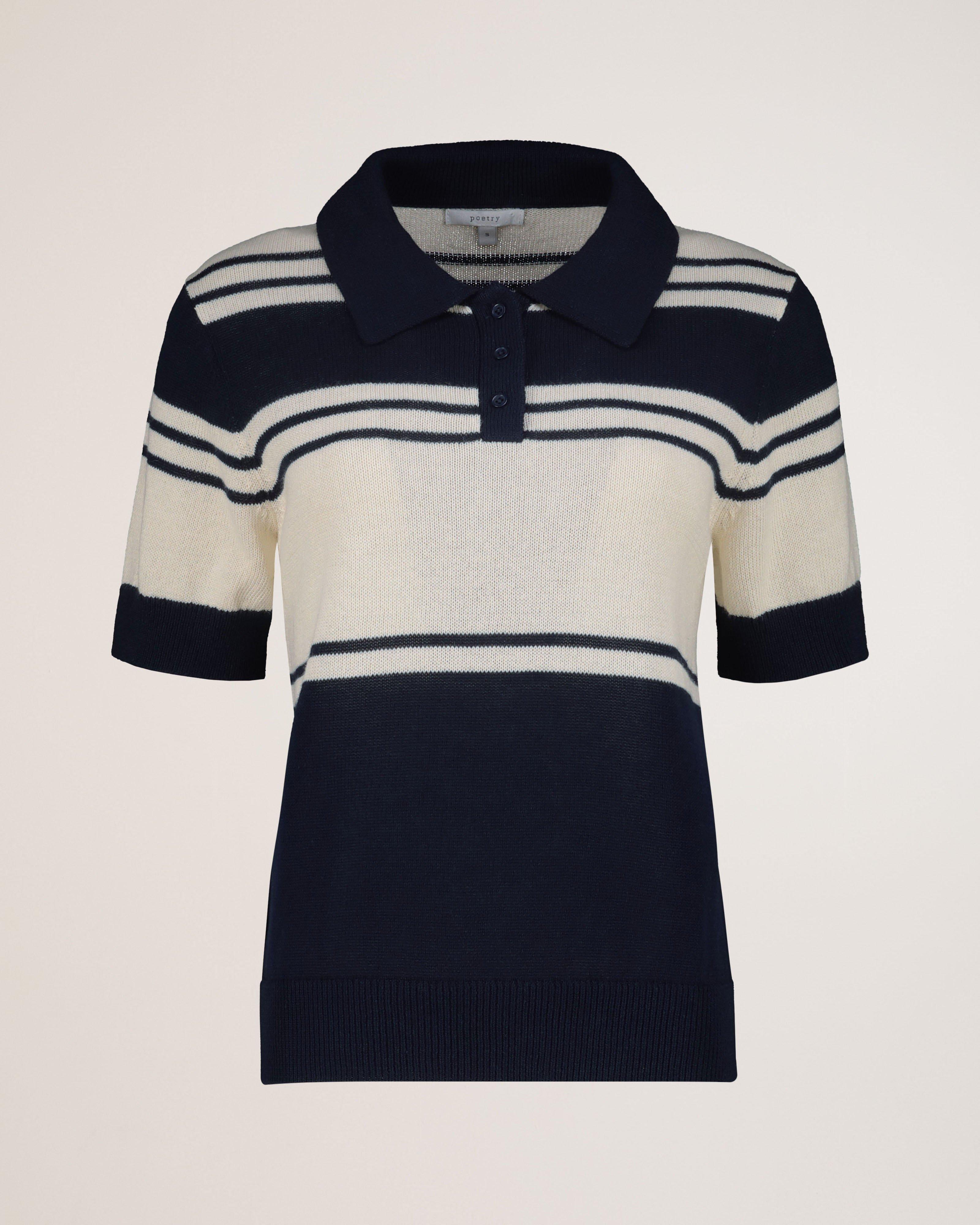 Octavia Stripe Linen Blend Polo Knit Sweater - Poetry Clothing Store