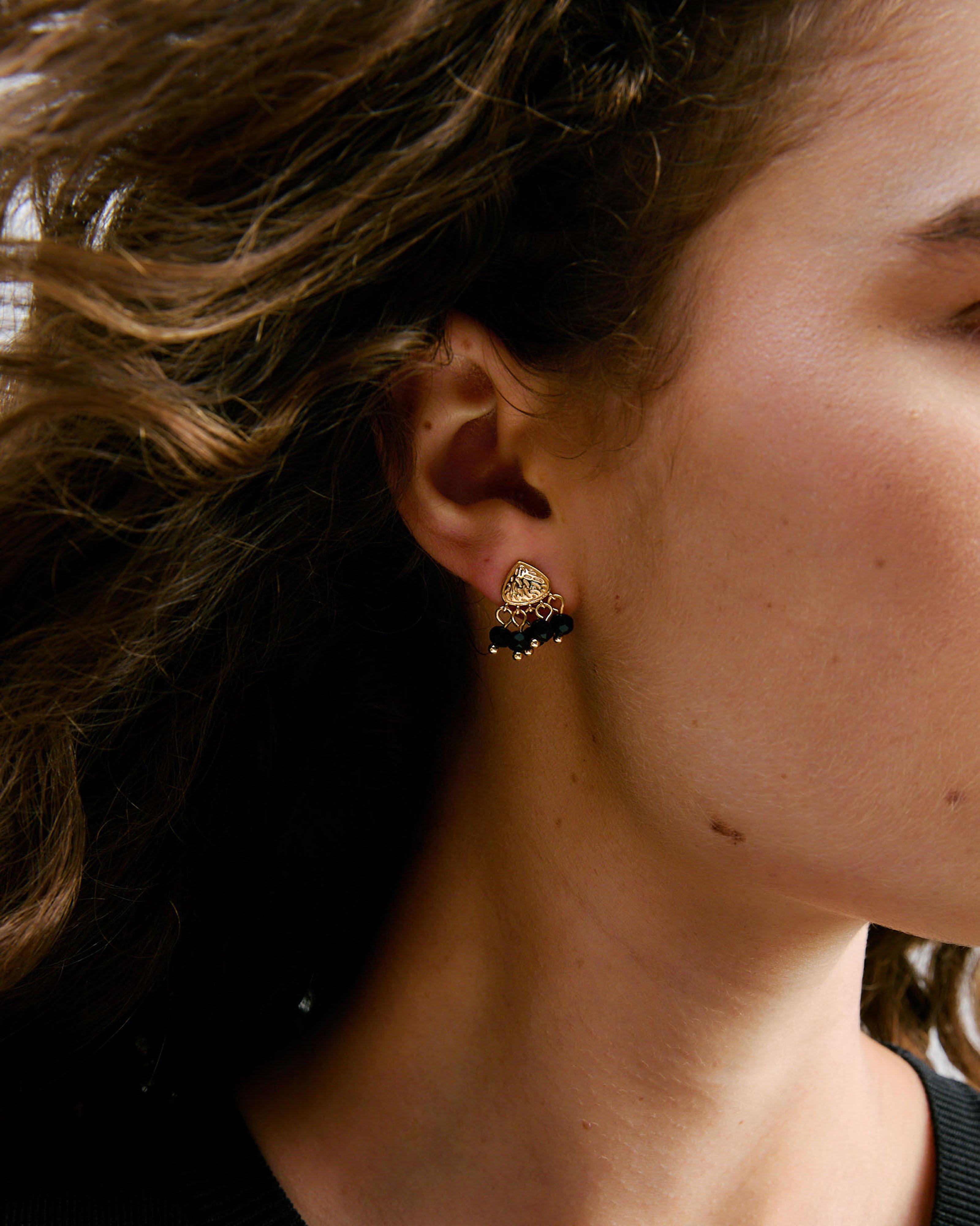  Sterling Silver Gold-Plated Stud Earrings -  Black