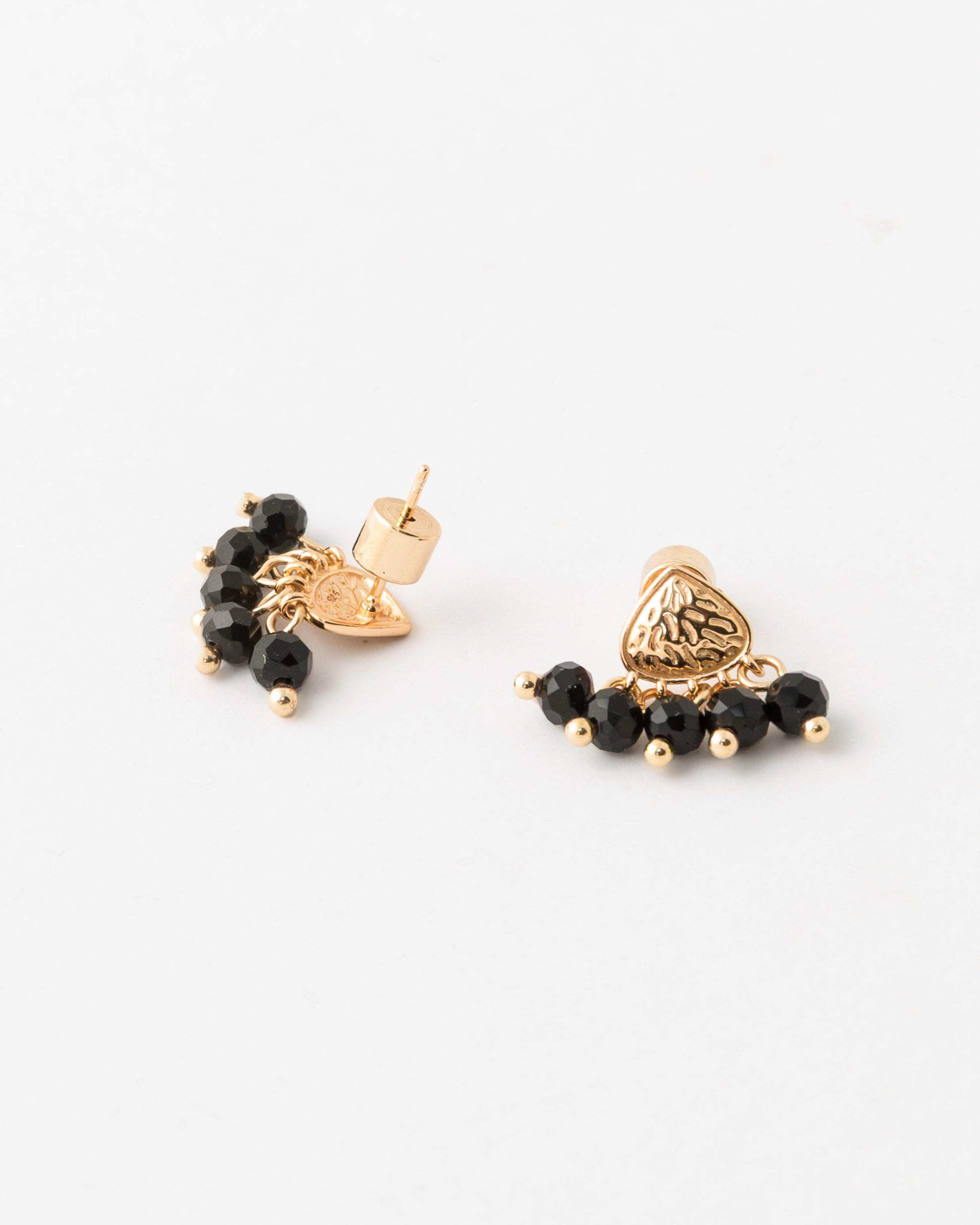  Sterling Silver Gold-Plated Stud Earrings -  Black