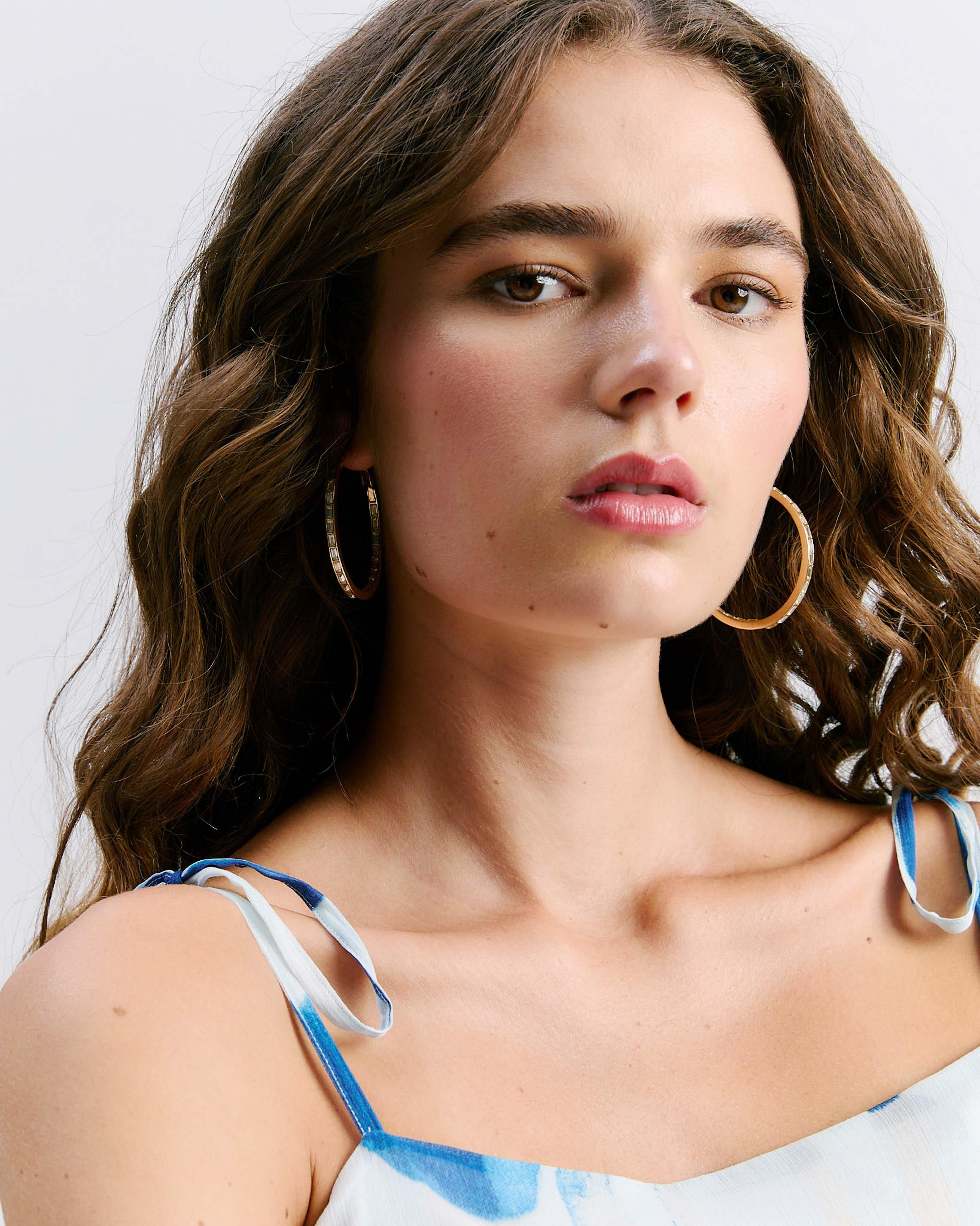  Stone Encrusted Hoop Earrings -  Gold