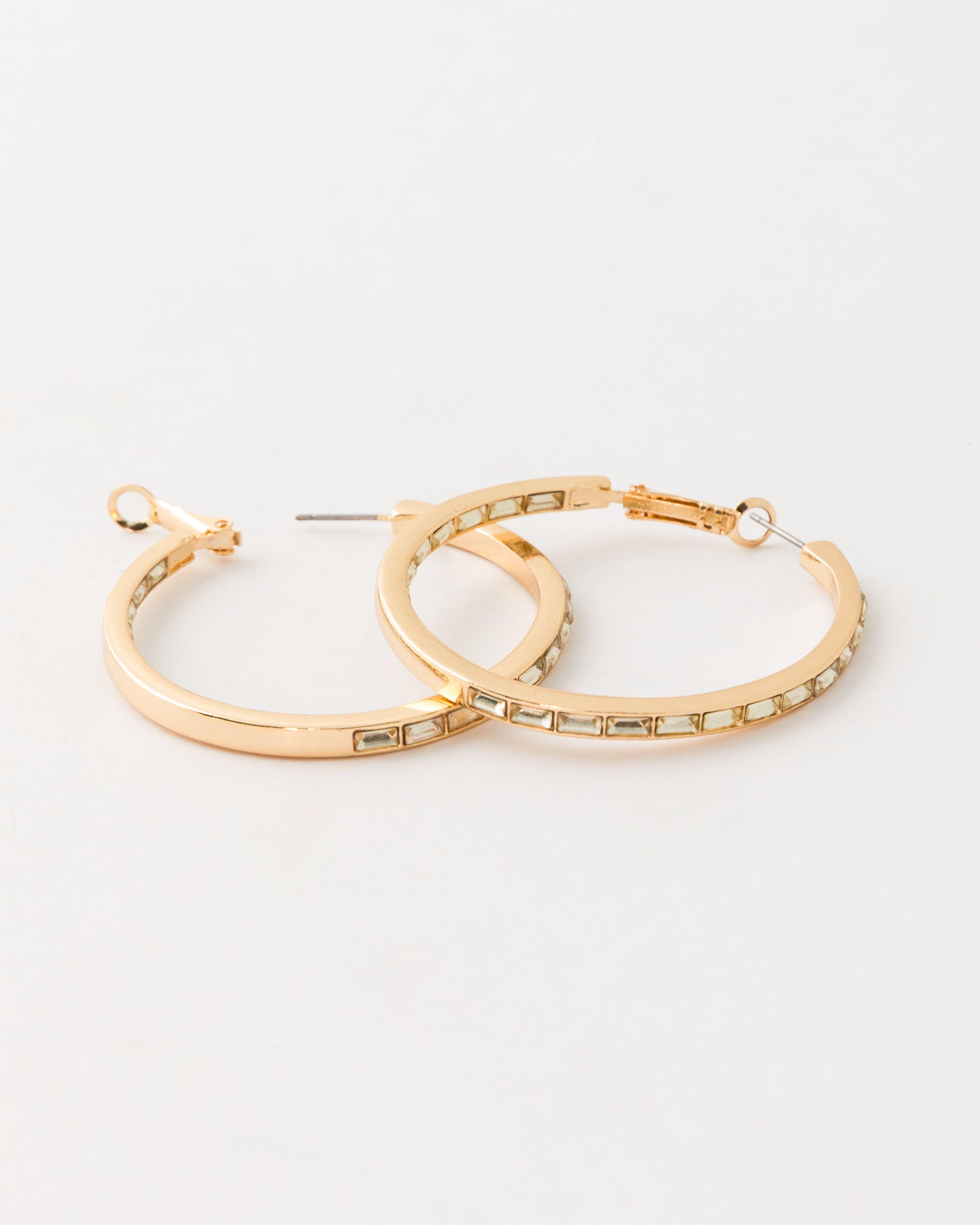  Stone Encrusted Hoop Earrings -  Gold