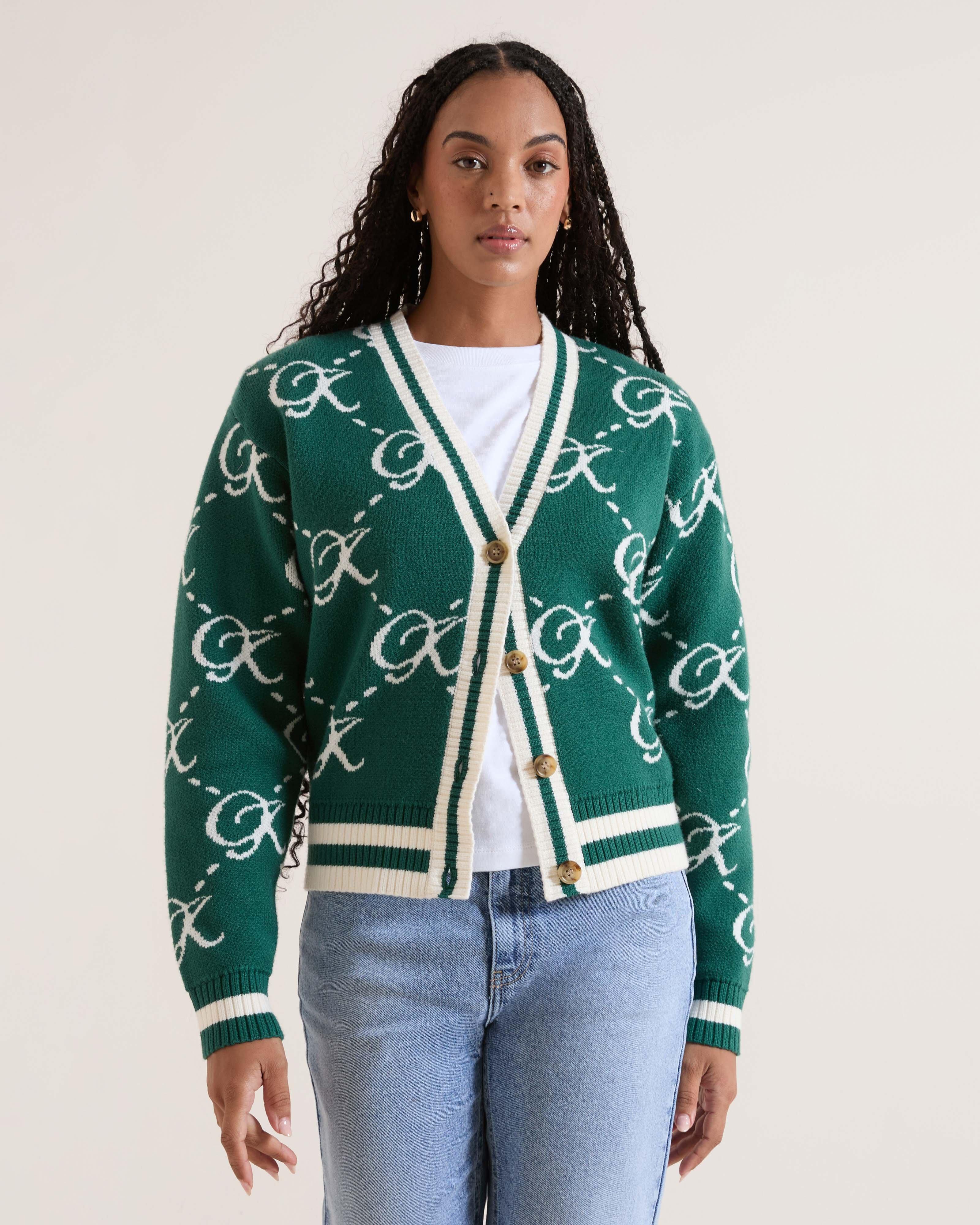 akiki CHECK FRILL CARDIGAN /l.gray×green Women's Val Checked Cardigan | Old Khaki