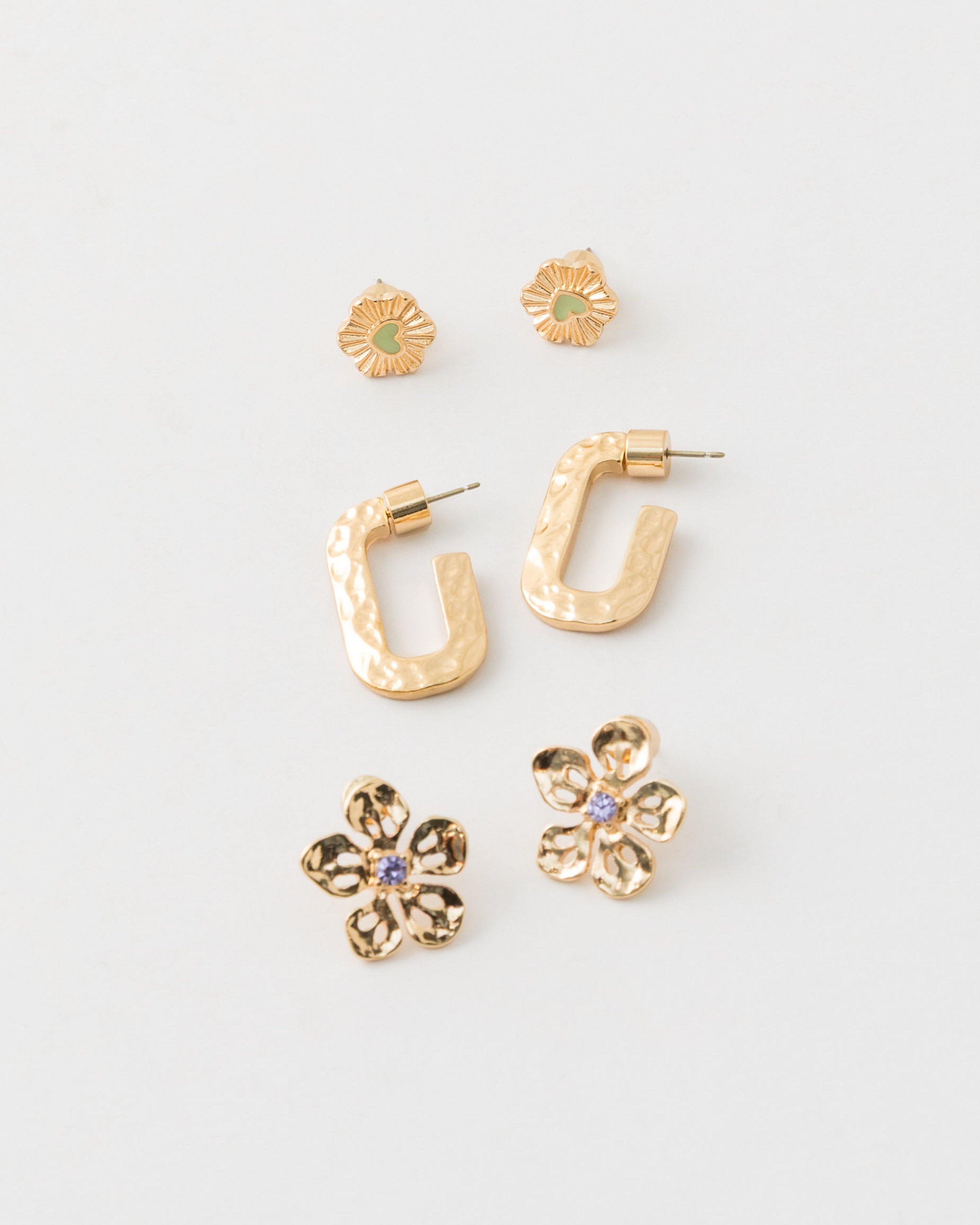  Beaten Metal Earring Pack -  Gold