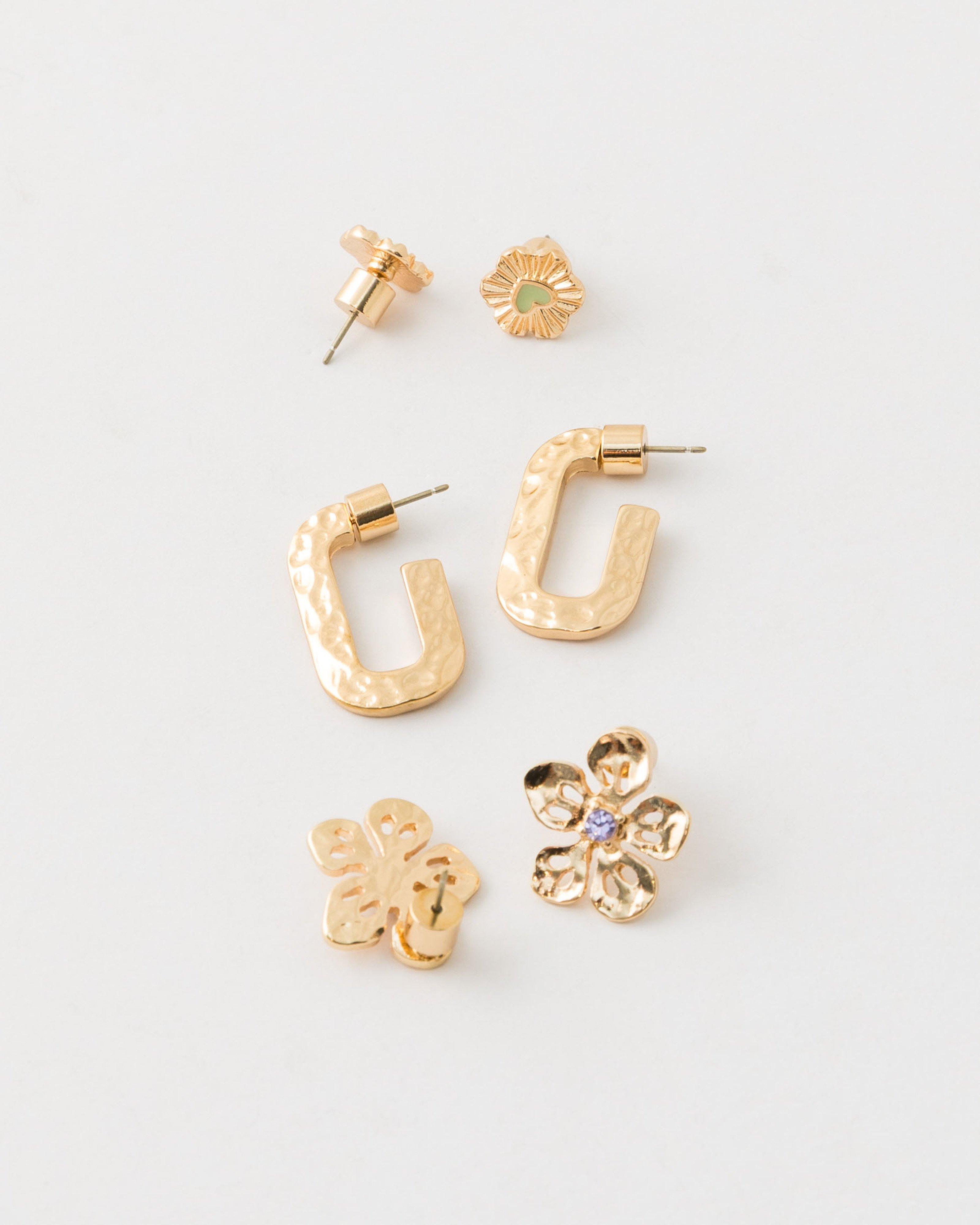  Beaten Metal Earring Pack -  Gold