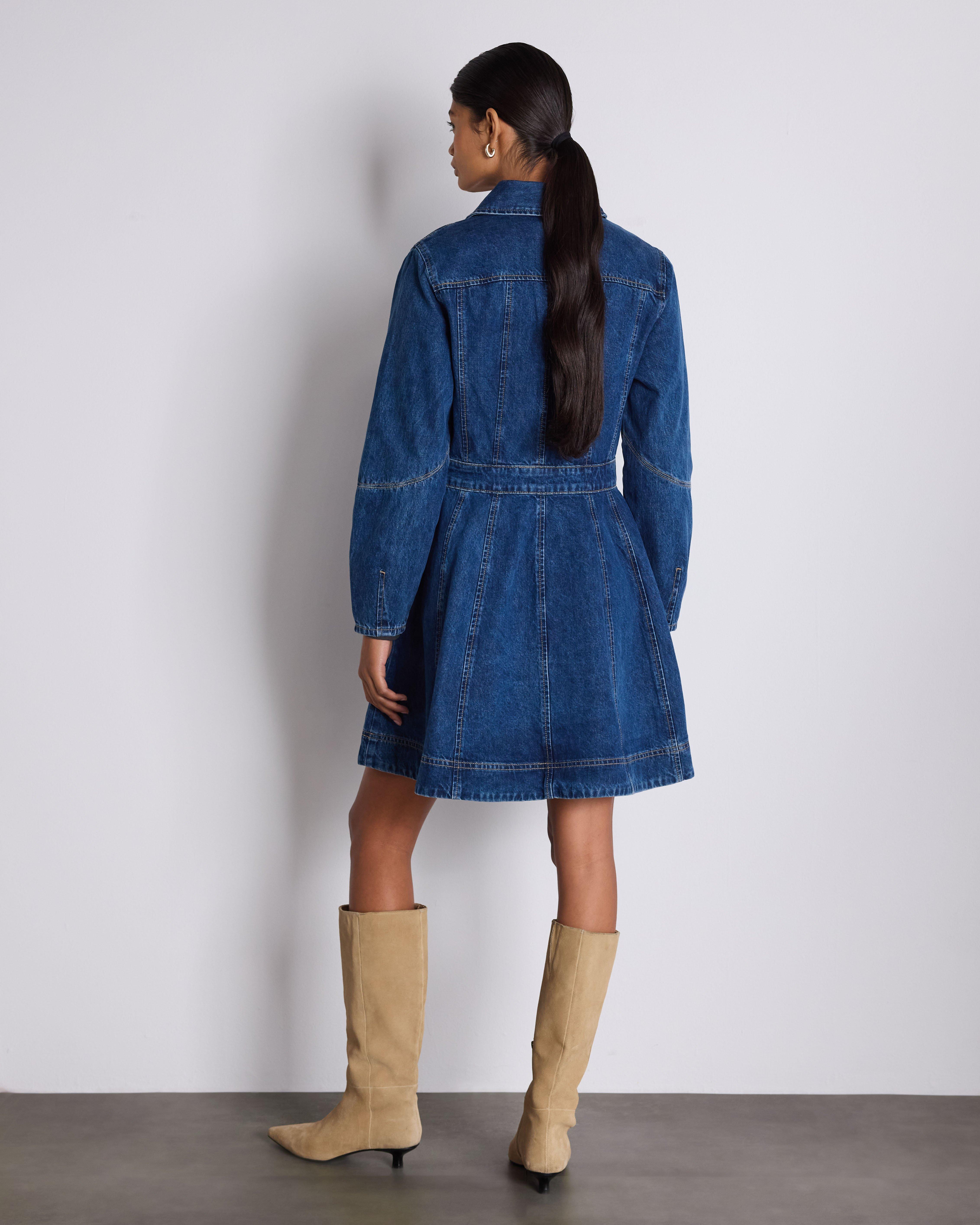slim fit dress slacks Blue Denim Fit and Flare Dress - Alexander McQueen - Women main image 1