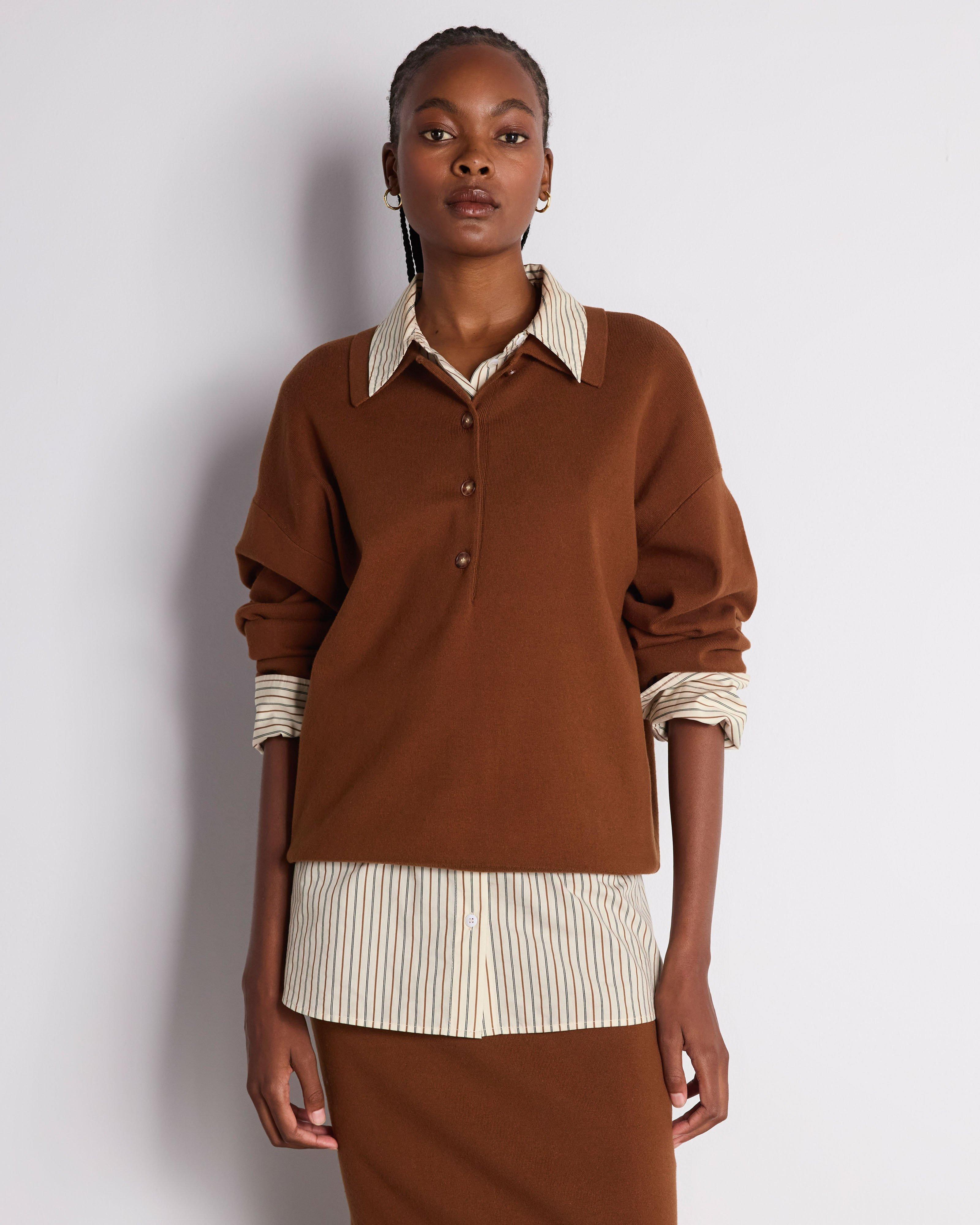 トップス BoTT MARLED KNIT POLO / BROWN Davina Knitwear Polo - Poetry Clothing Store