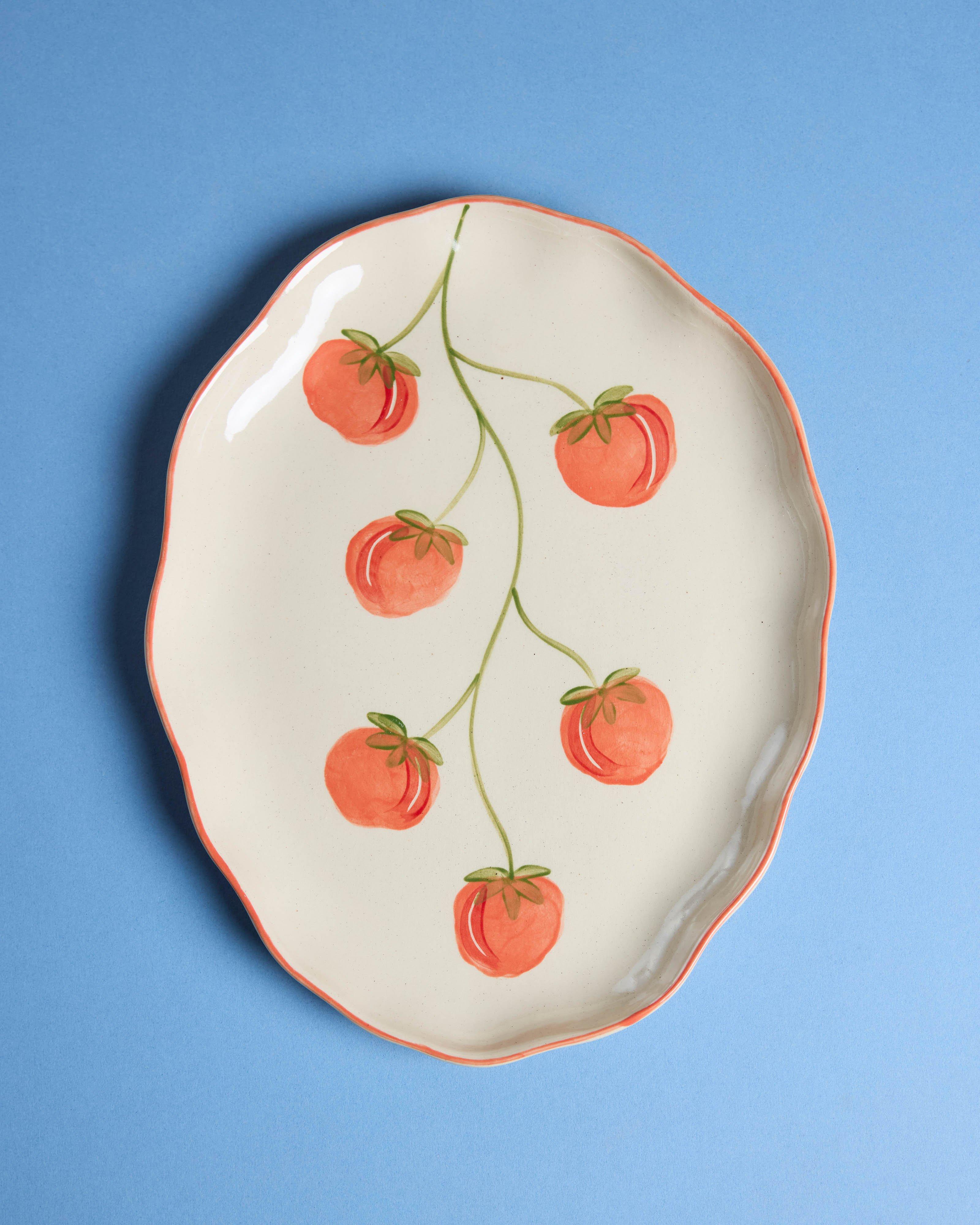  Heirloom Tomato Small Flutter Oval Platter  -  Milk