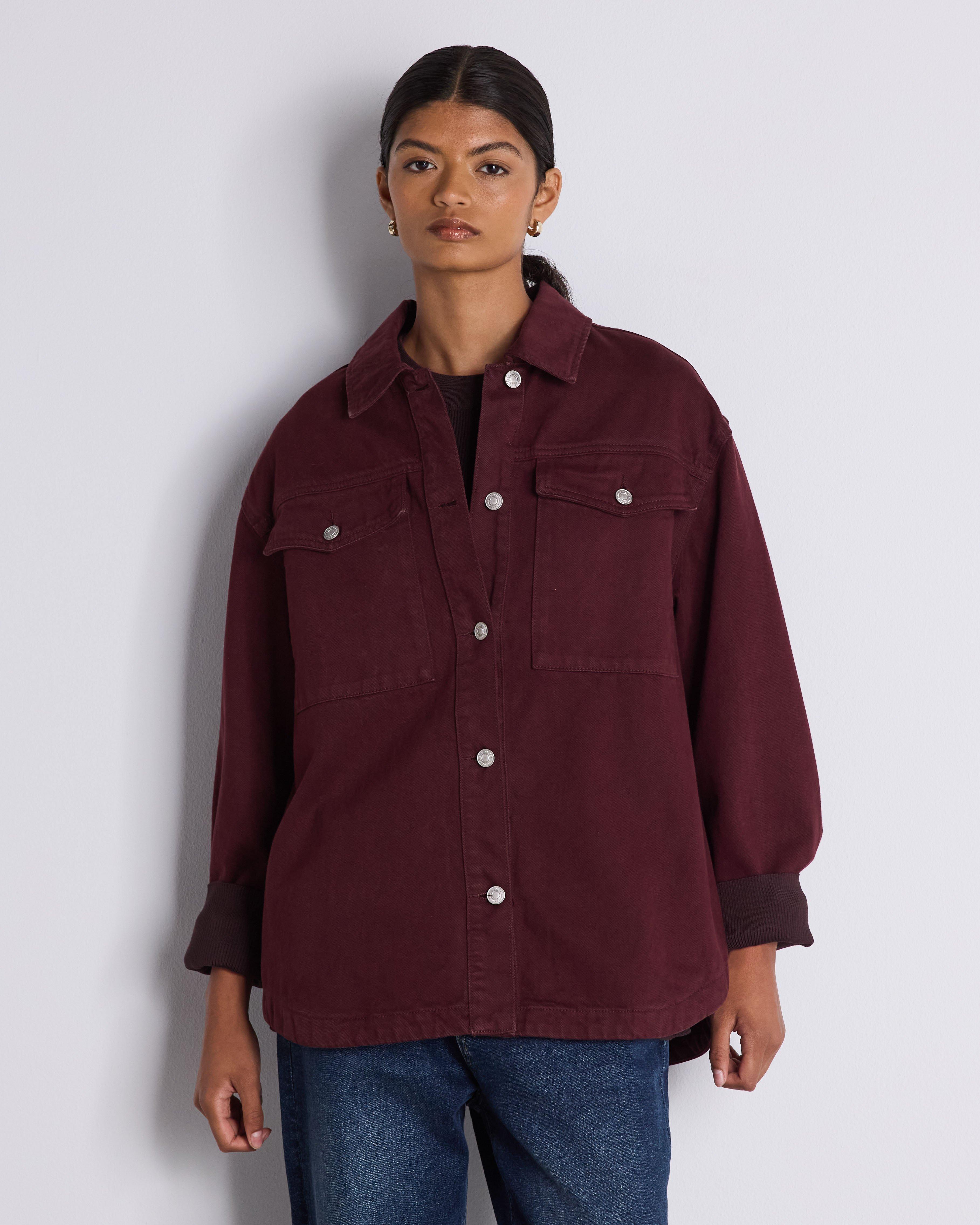  Skyler Denim Shacket  -  Burgundy
