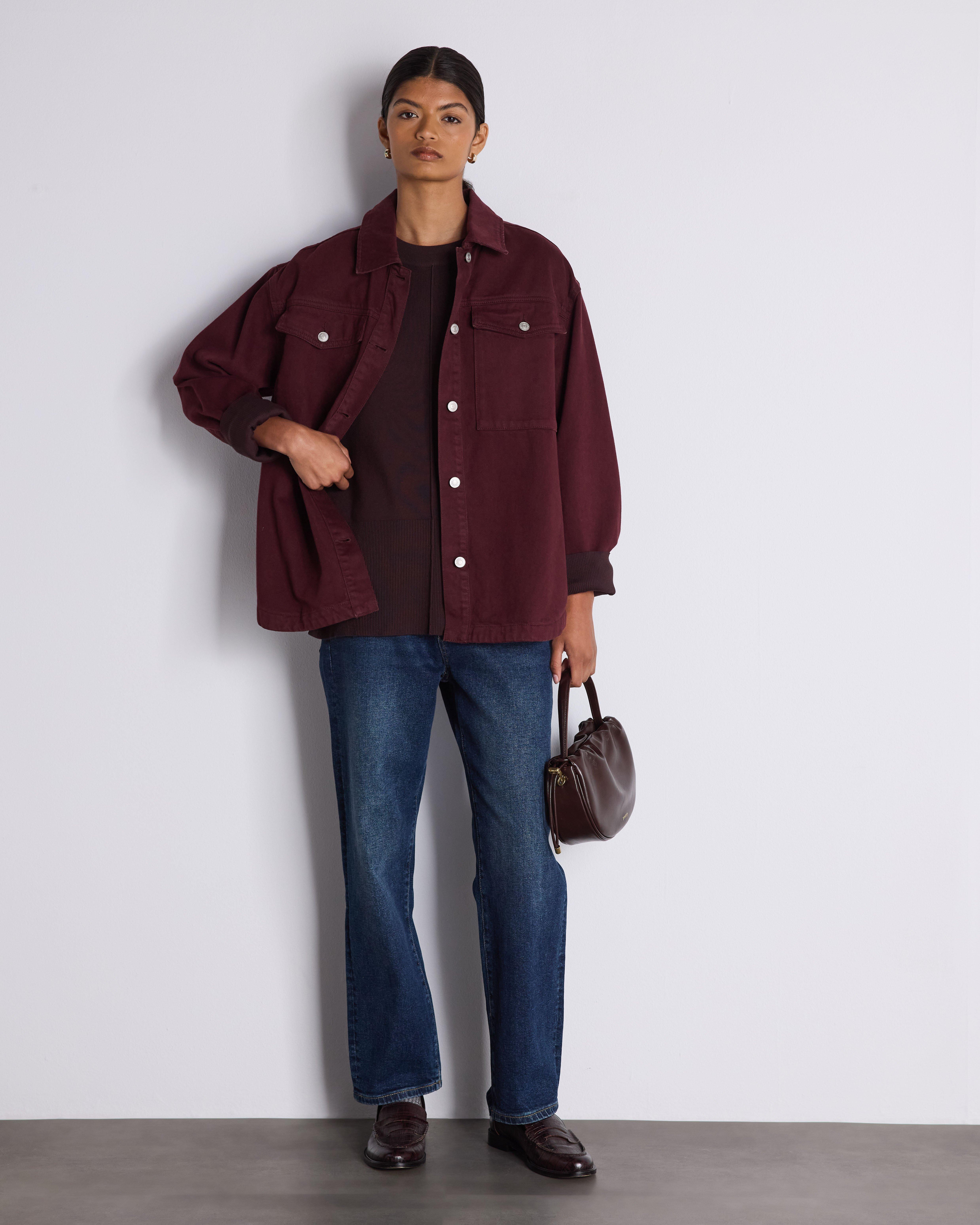  Skyler Denim Shacket  -  Burgundy