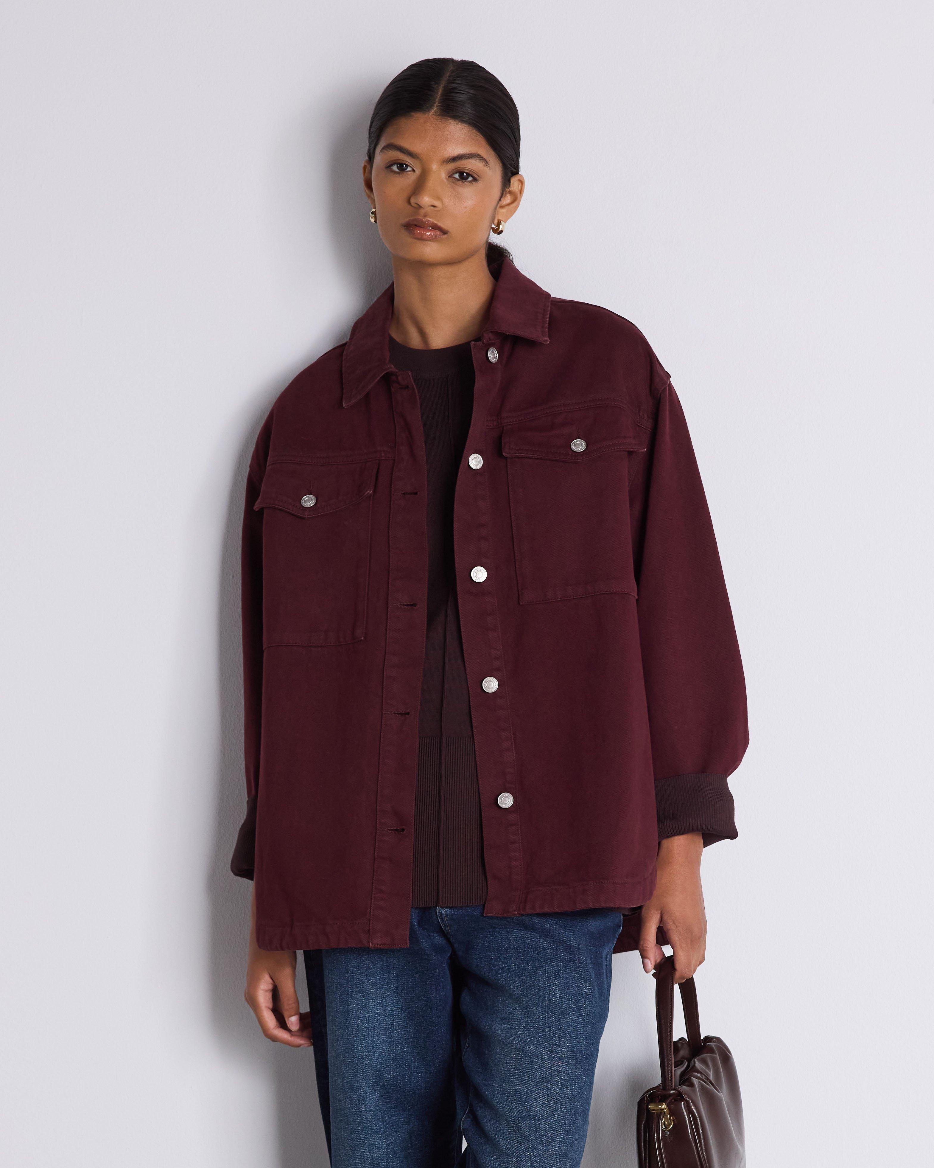  Skyler Denim Shacket  -  Burgundy