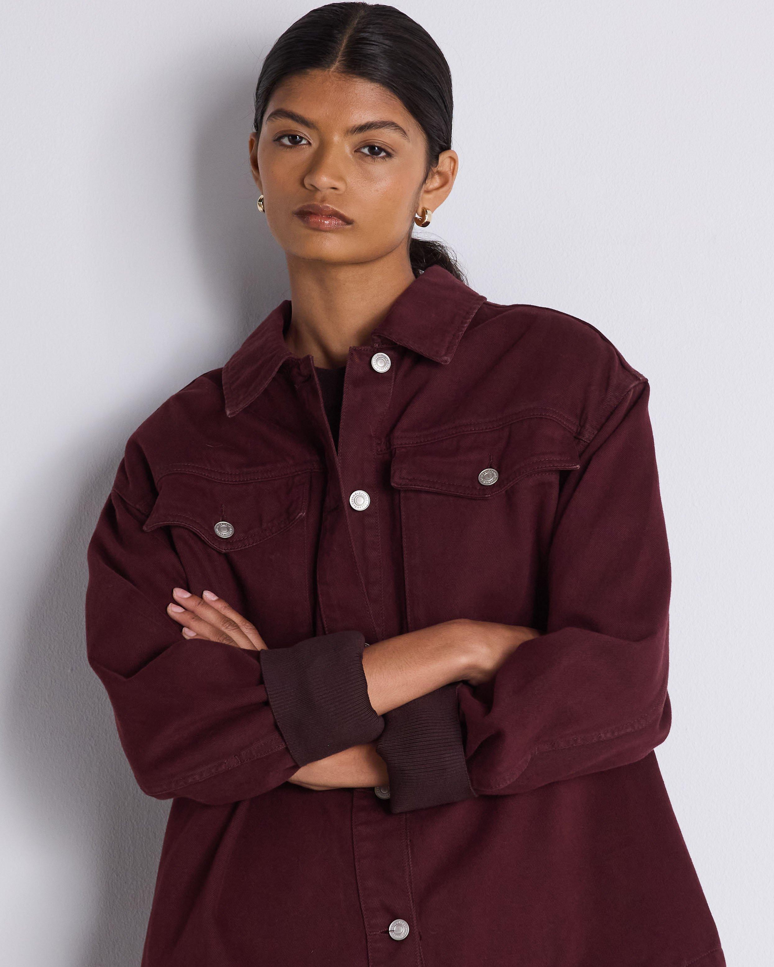  Skyler Denim Shacket  -  Burgundy