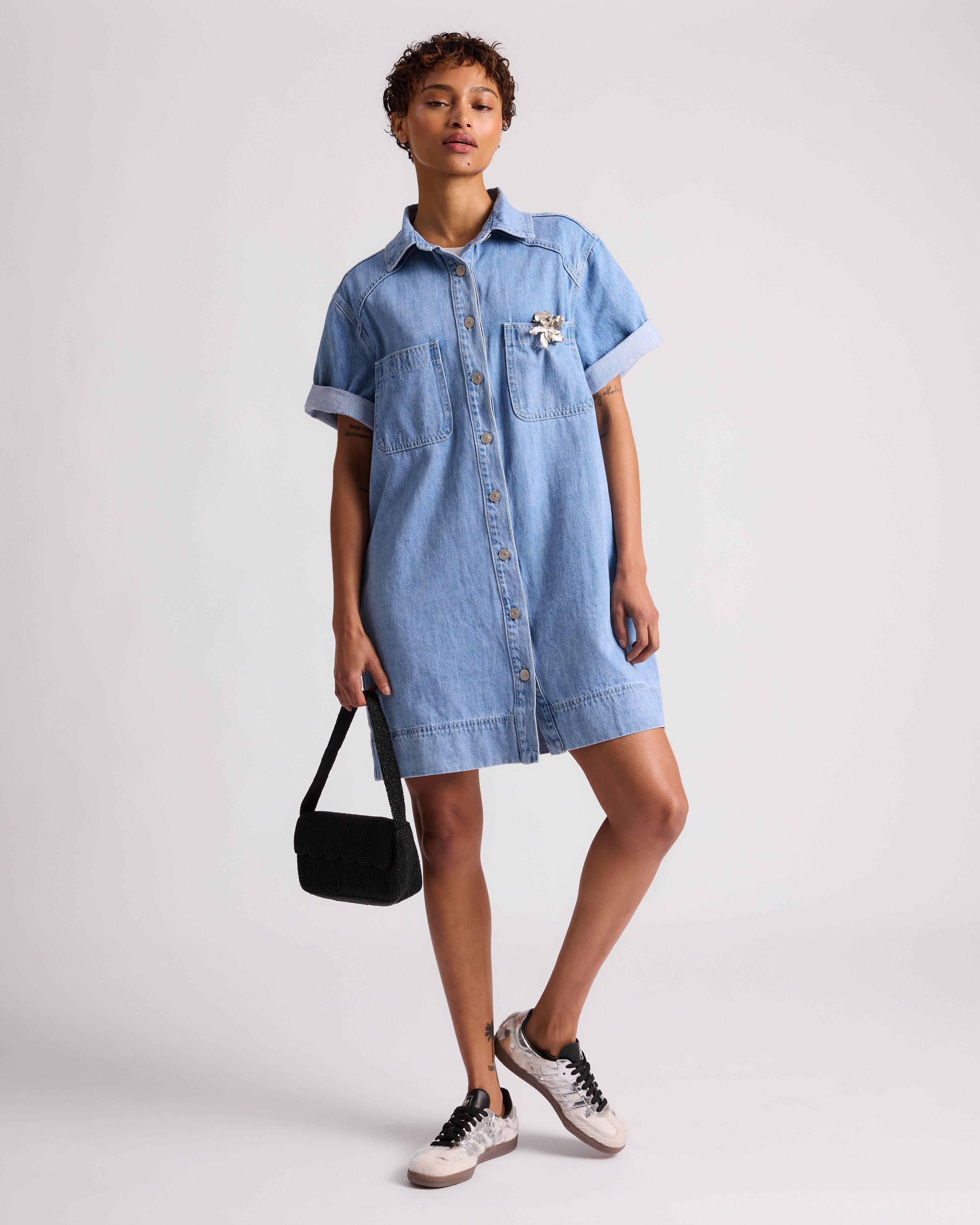 Wrenley Denim Mini Dress - Light Blue