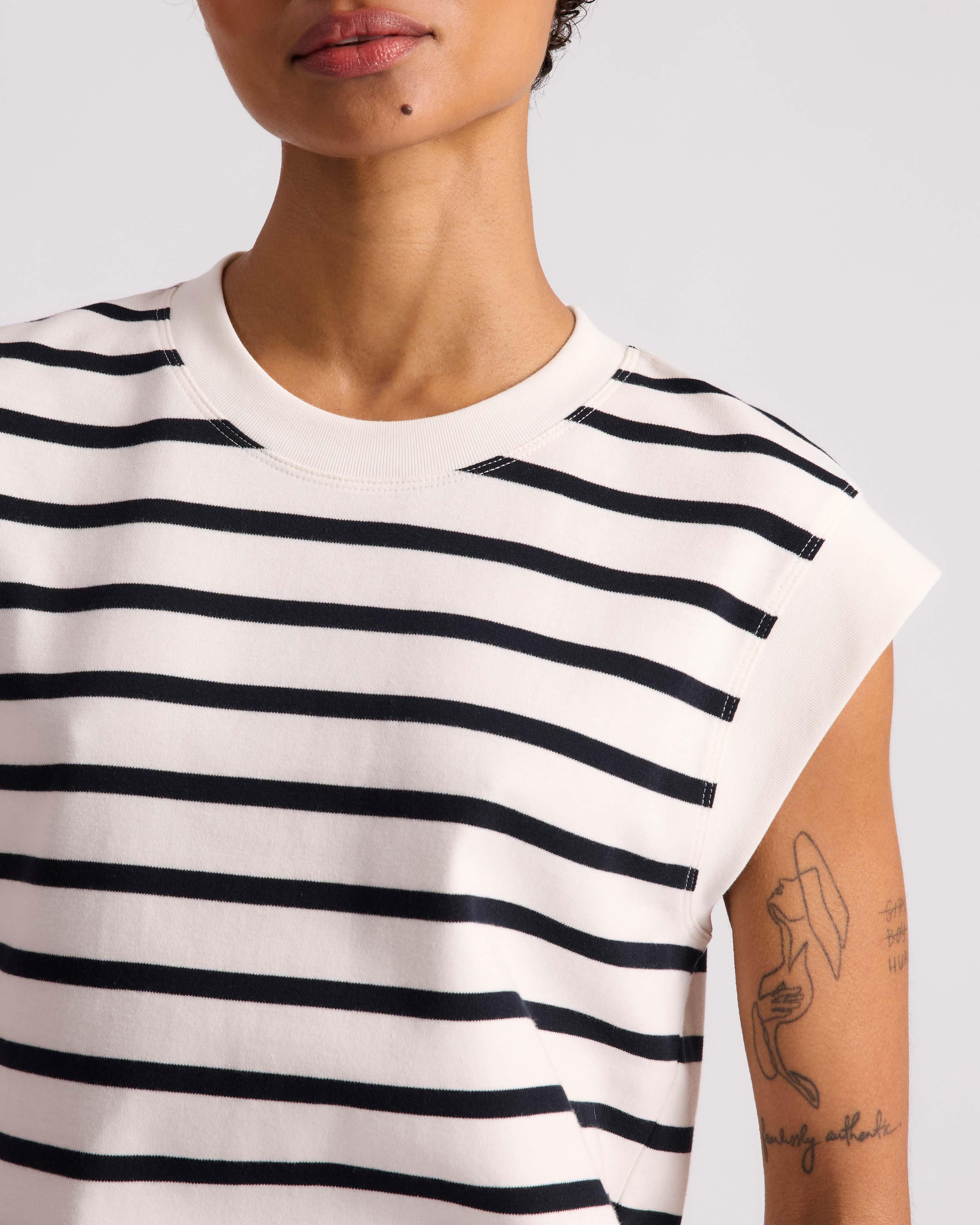  Abigail Rib Detail Stripe Top -  Black