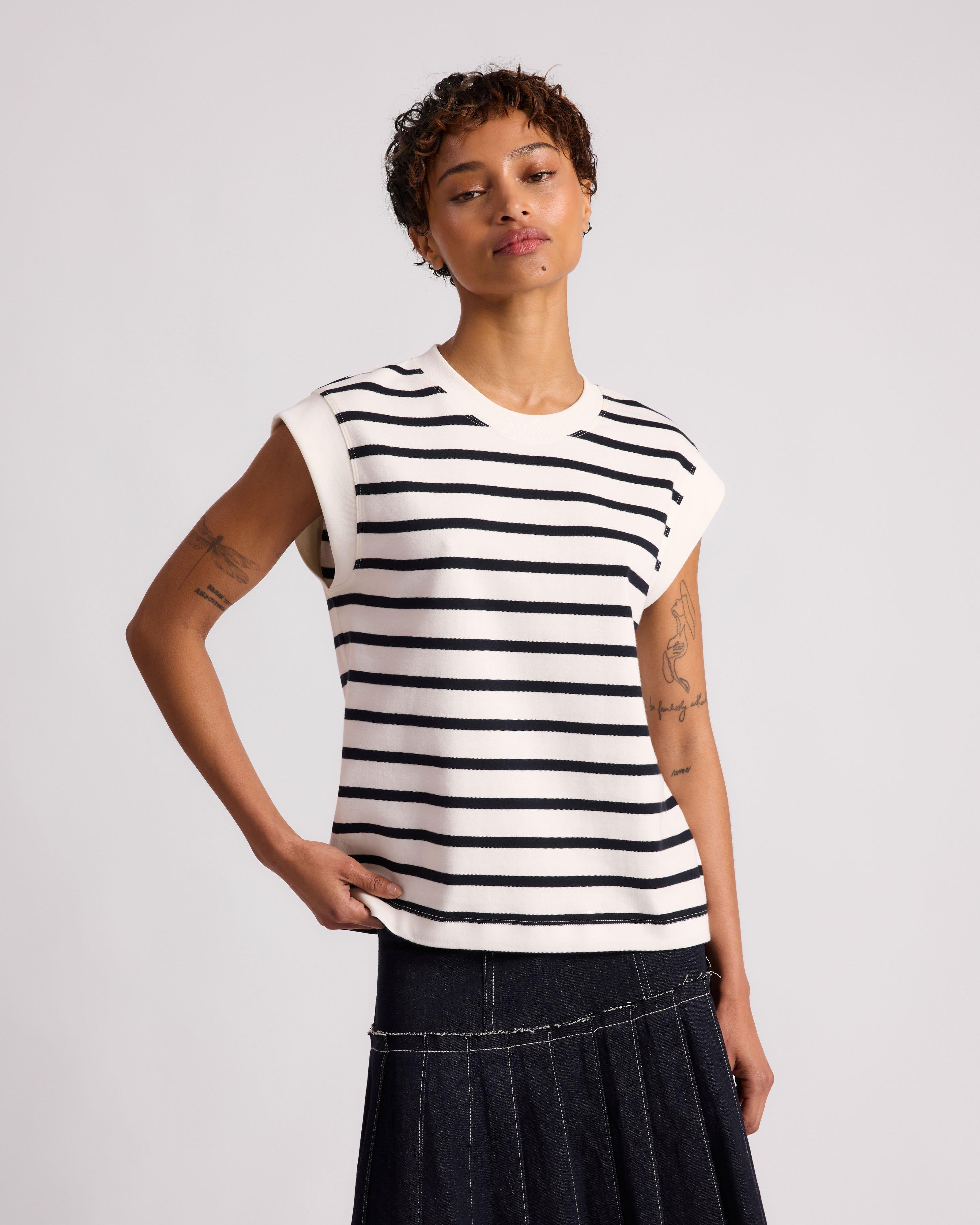  Abigail Rib Detail Stripe Top -  Black
